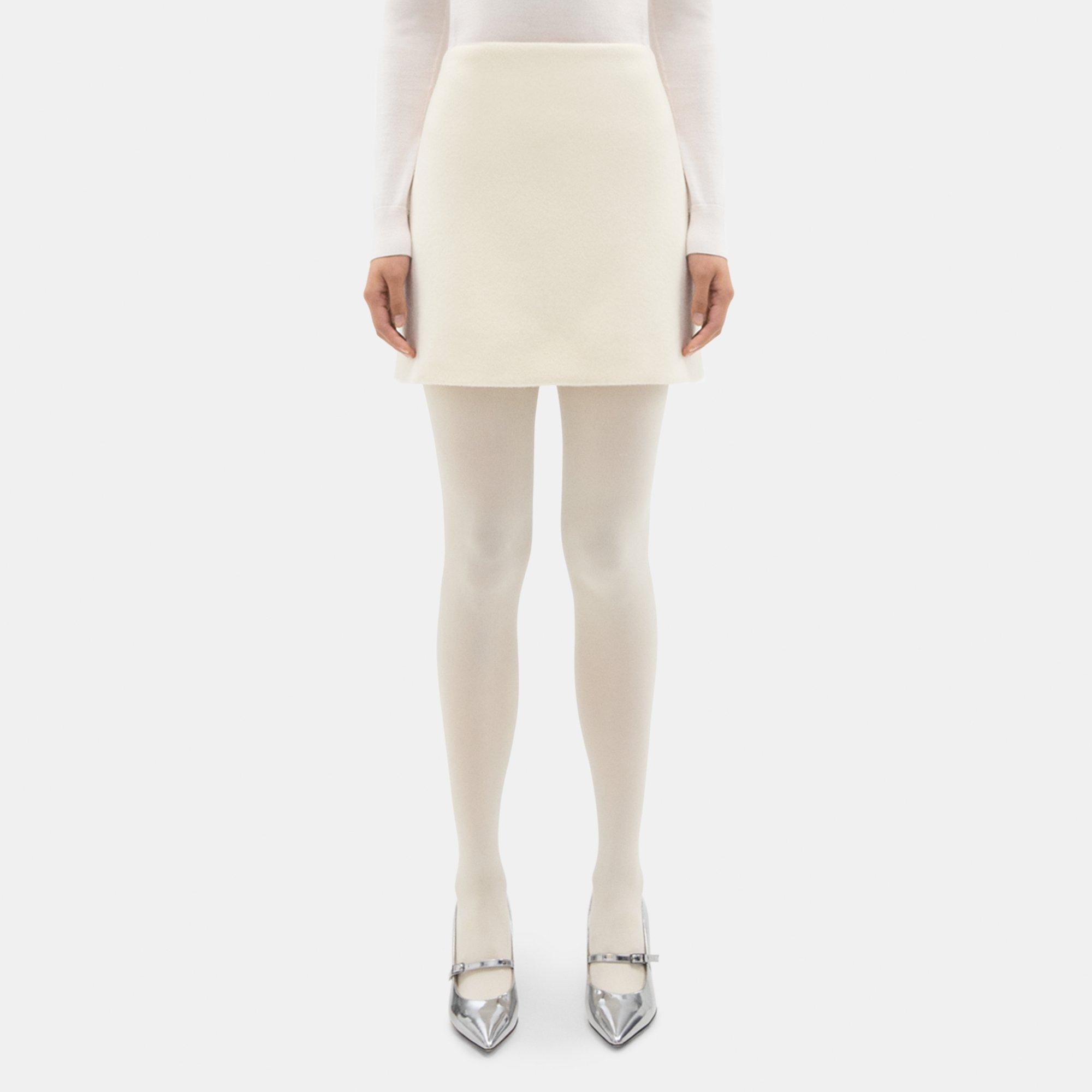 Theory High-waist Mini Skirt In Double-face Wool-cashmere In Ivory