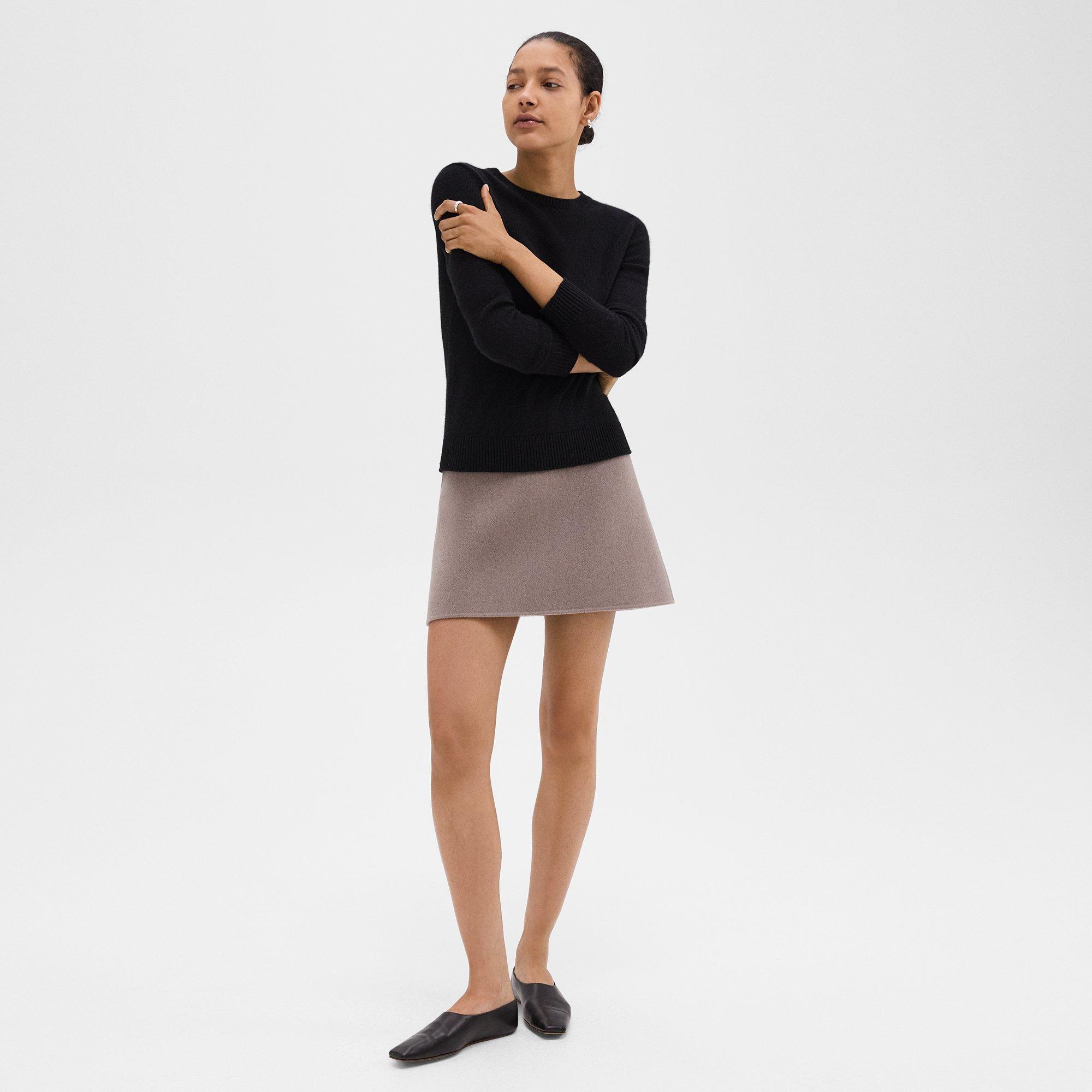 Theory High-waist Mini Skirt In Double-face Wool-cashmere In Cinder Melange