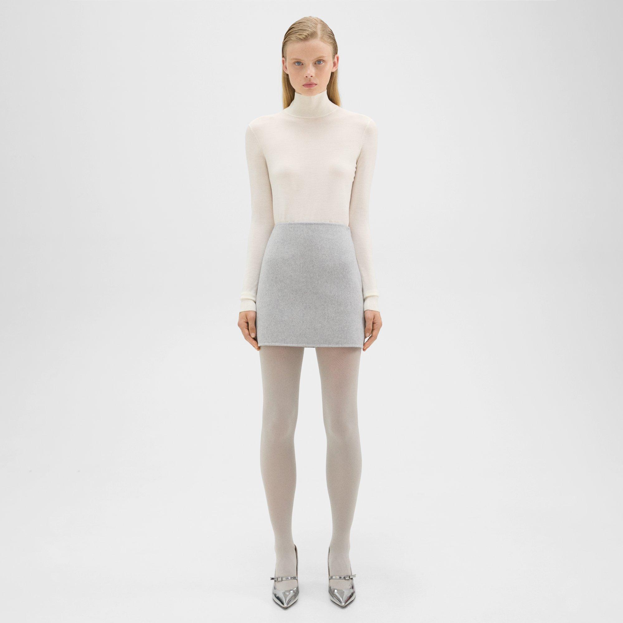 Theory High-waist Mini Skirt In Double-face Wool-cashmere In Melange Grey