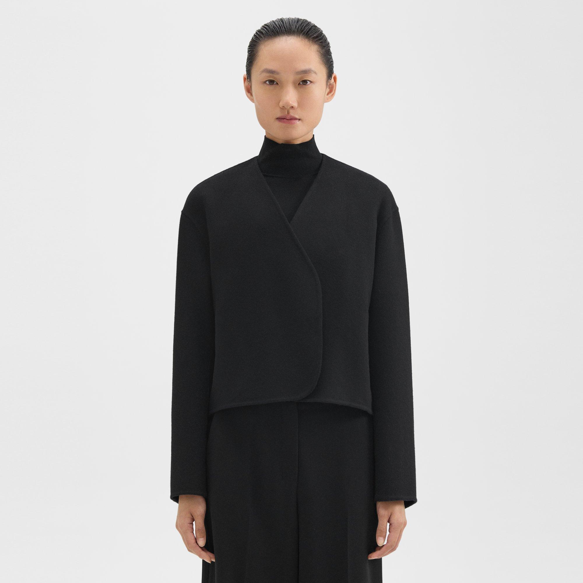 Theory Rounded Crop Jacket In Double-face Wool-cashmere In Black