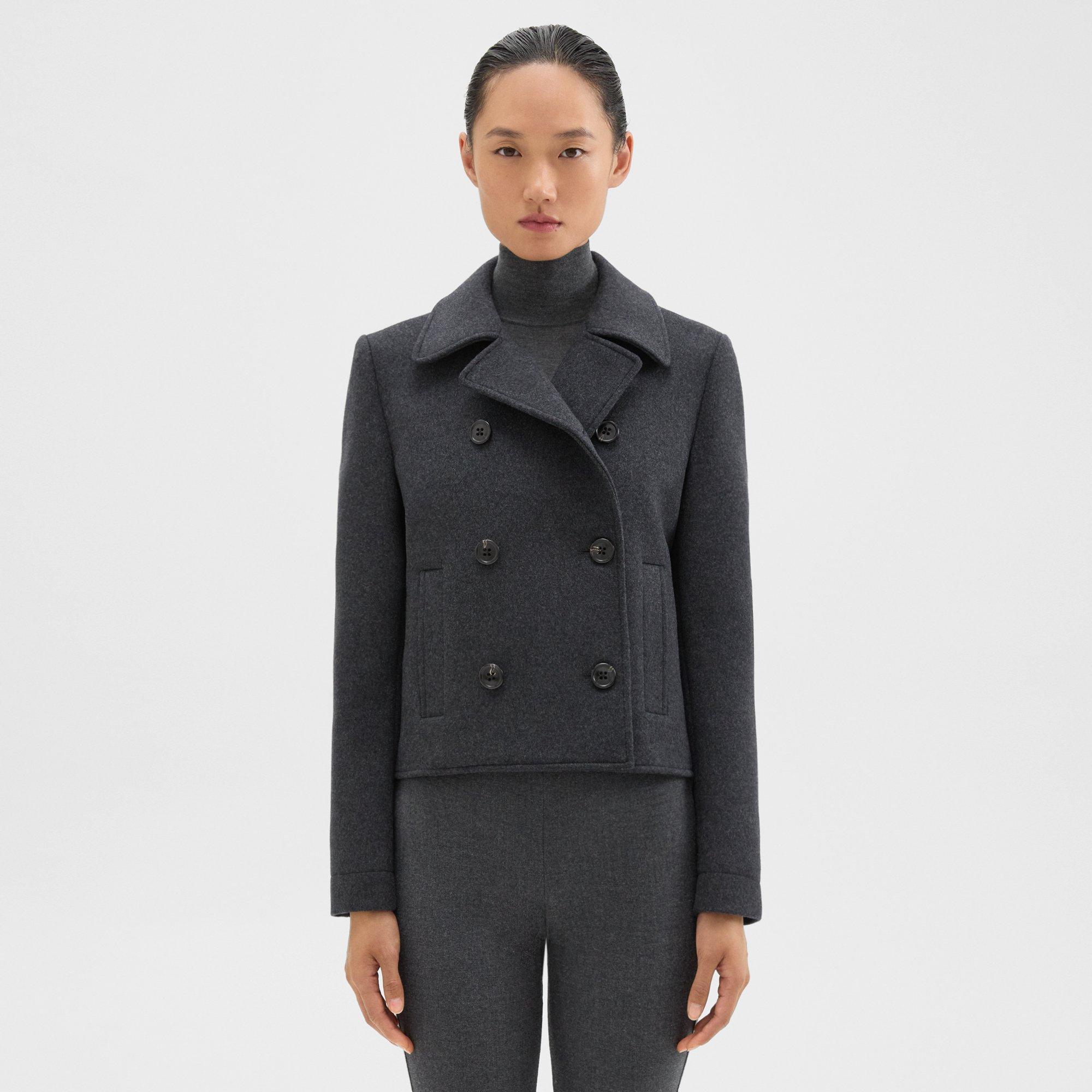 Theory Shrunken Peacoat In Recycled Wool-blend Melton In Pestle Melange