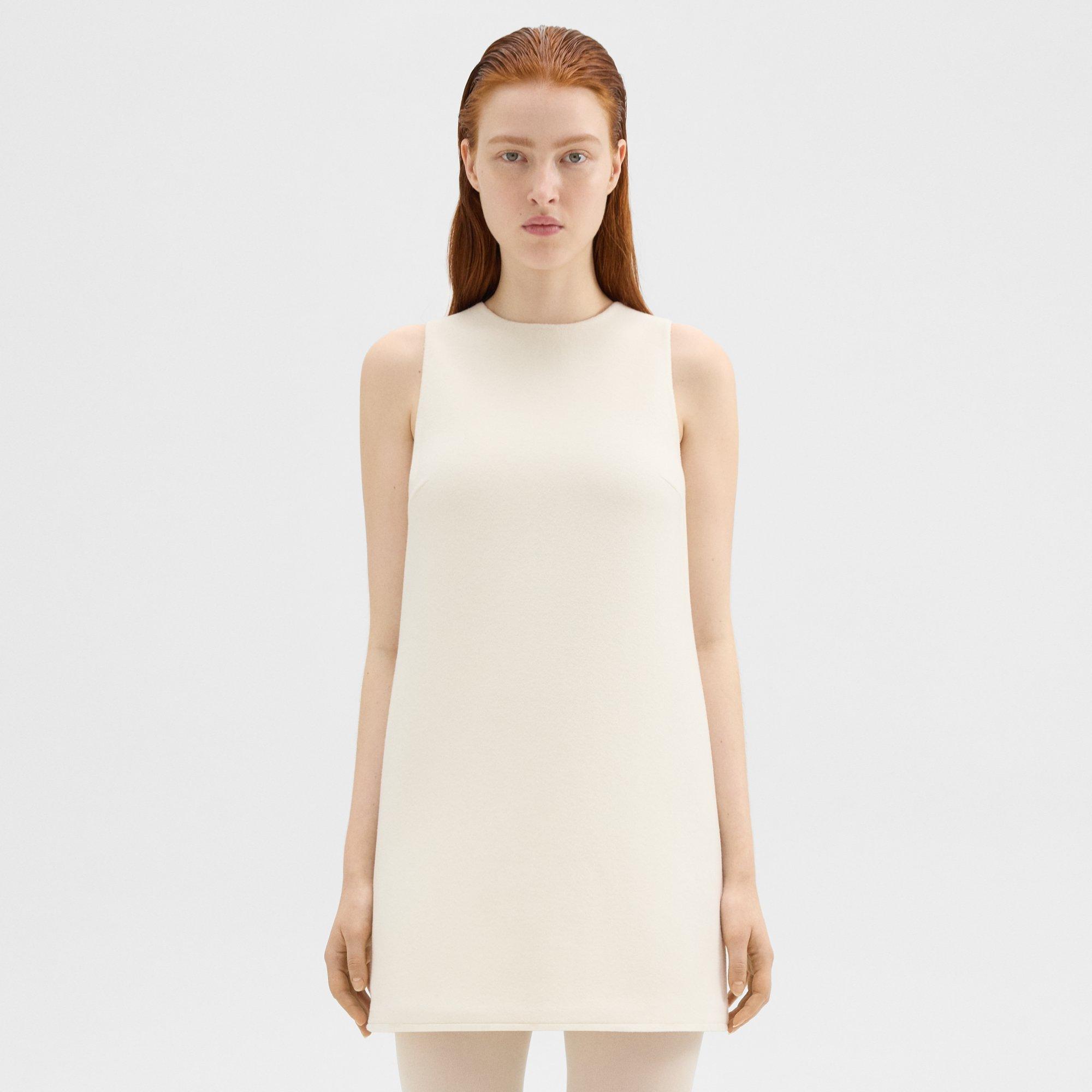 Theory Shift Dress N Double-face Wool-cashmere In Ivory