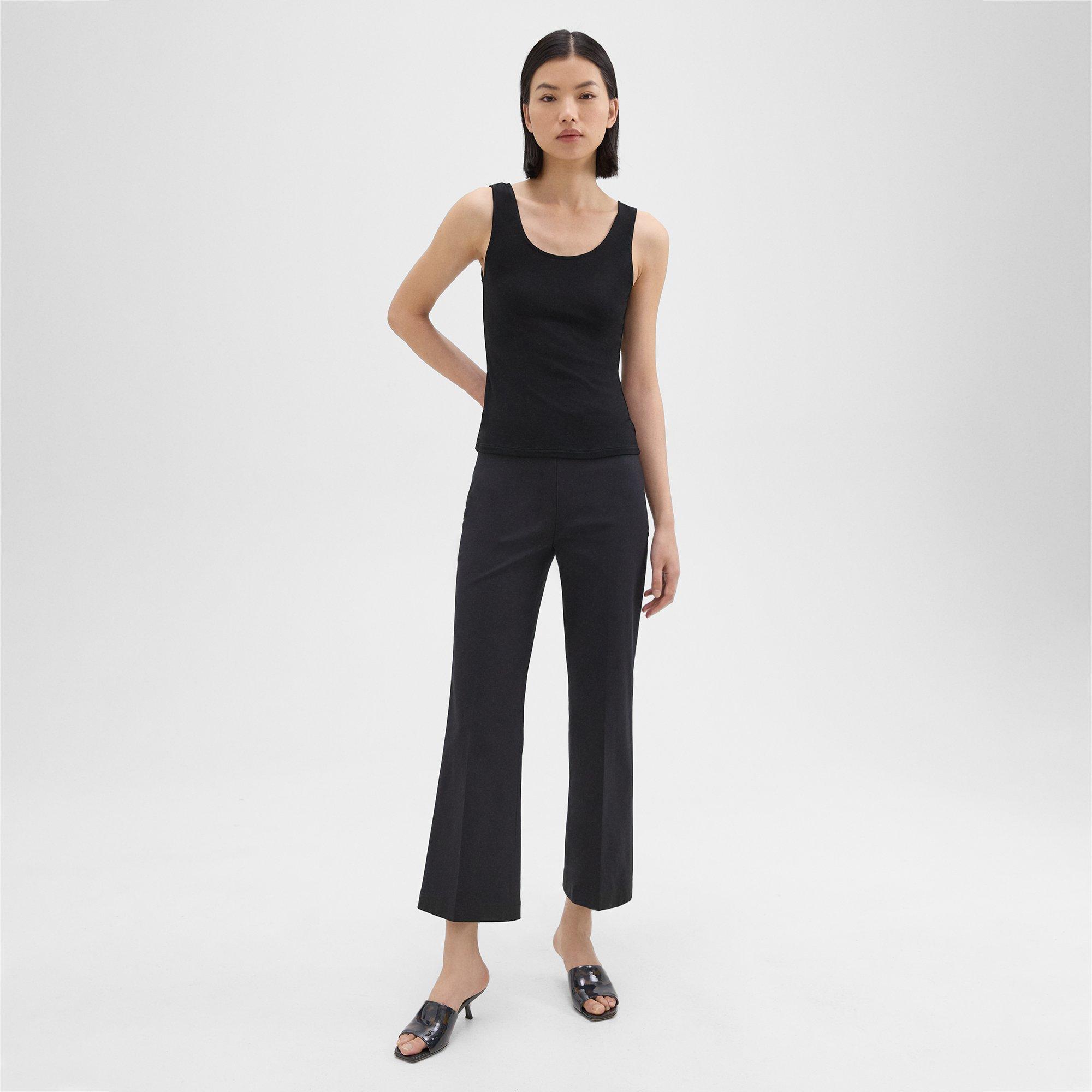 $235 Theory Women's Black Stretch Cropped Kick Flare Dress Pants