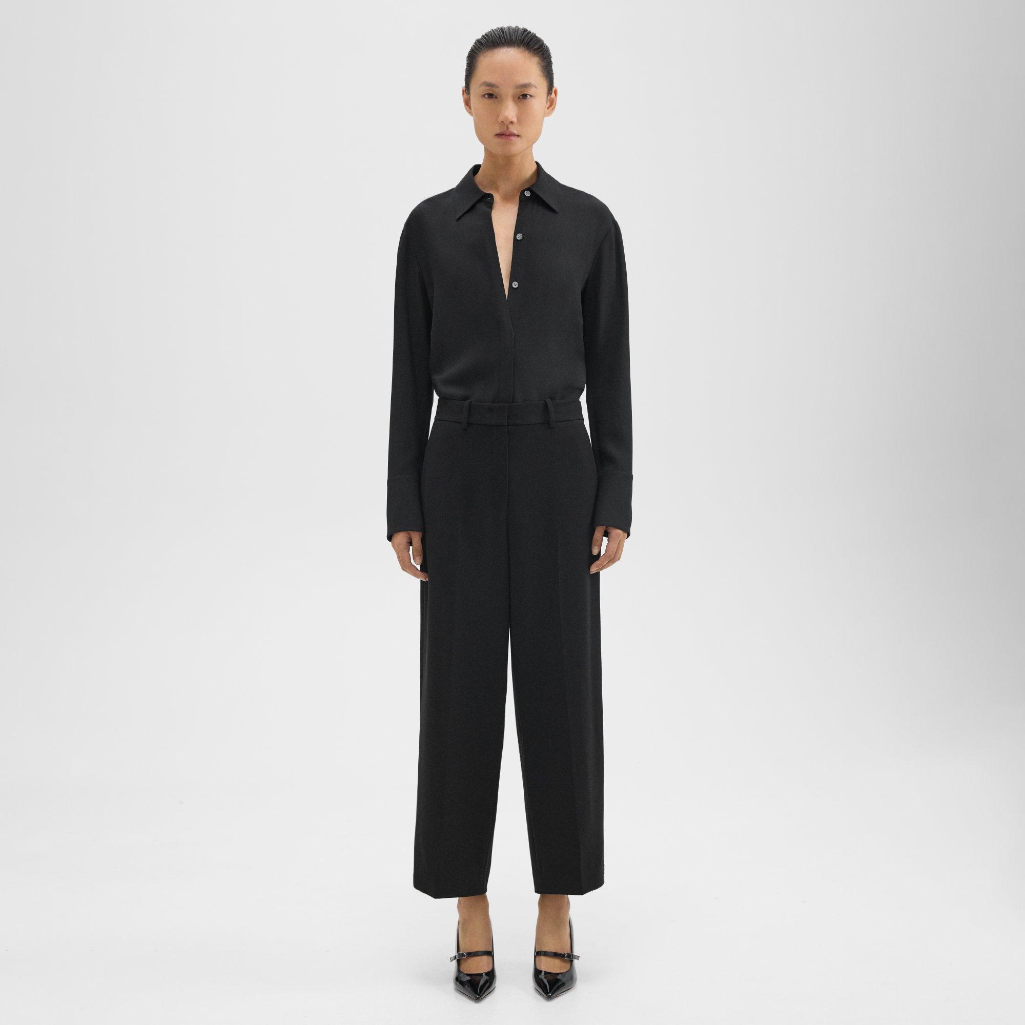 Theory Relaxed Straight Pant In Admiral Crepe In Black