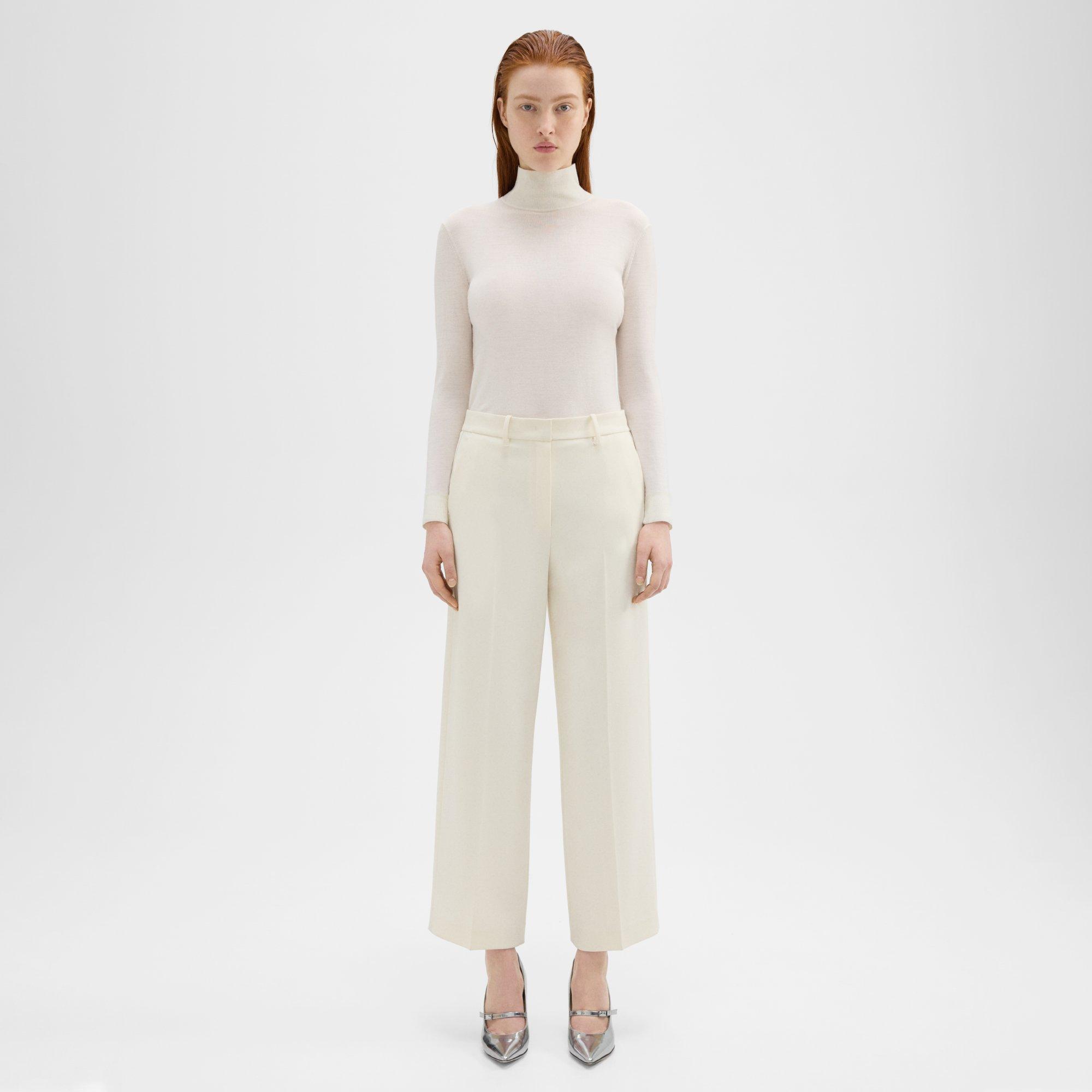 Theory Relaxed Straight Pant In Admiral Crepe In Rice