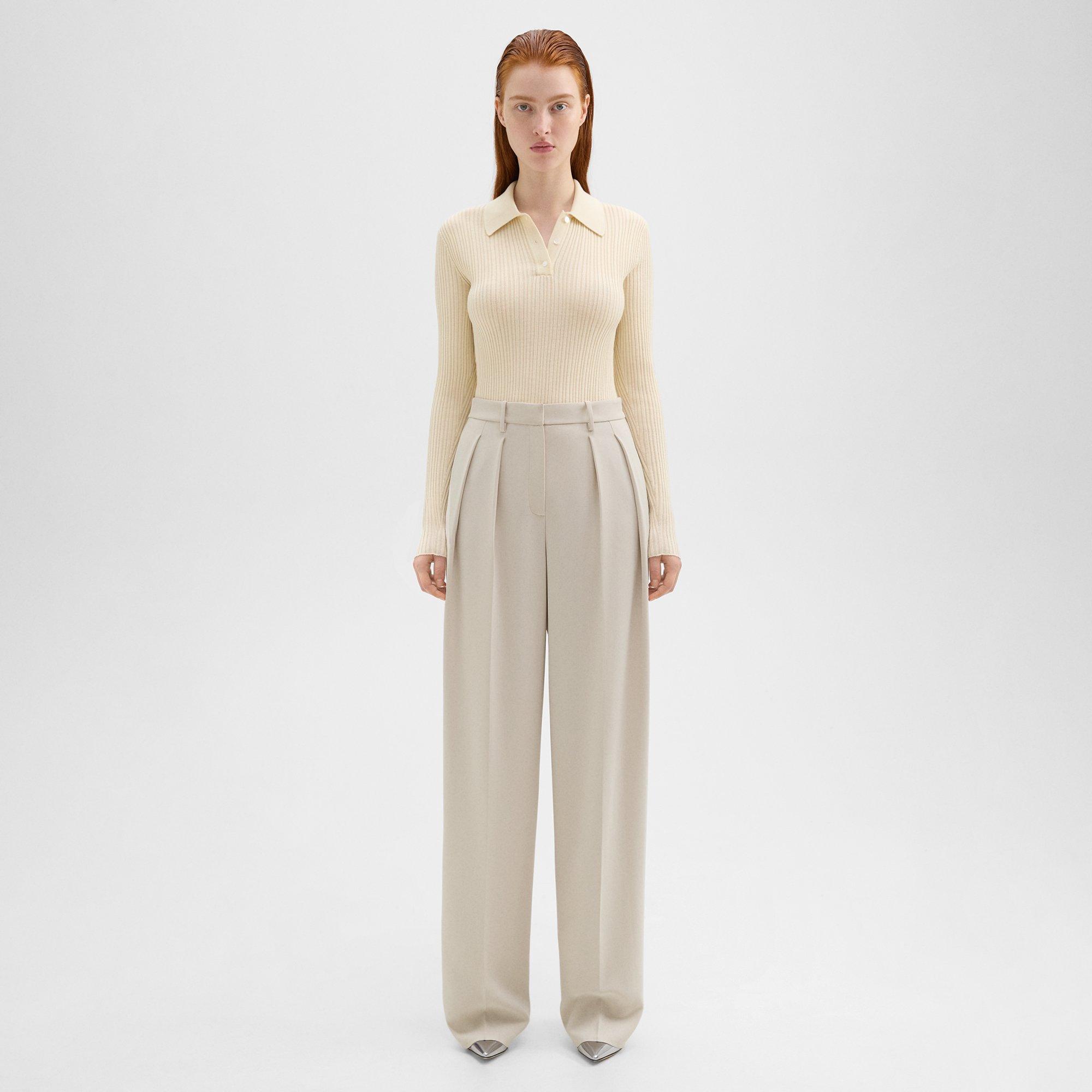 Theory Double Pleat Pant In Admiral Crepe In Pumice