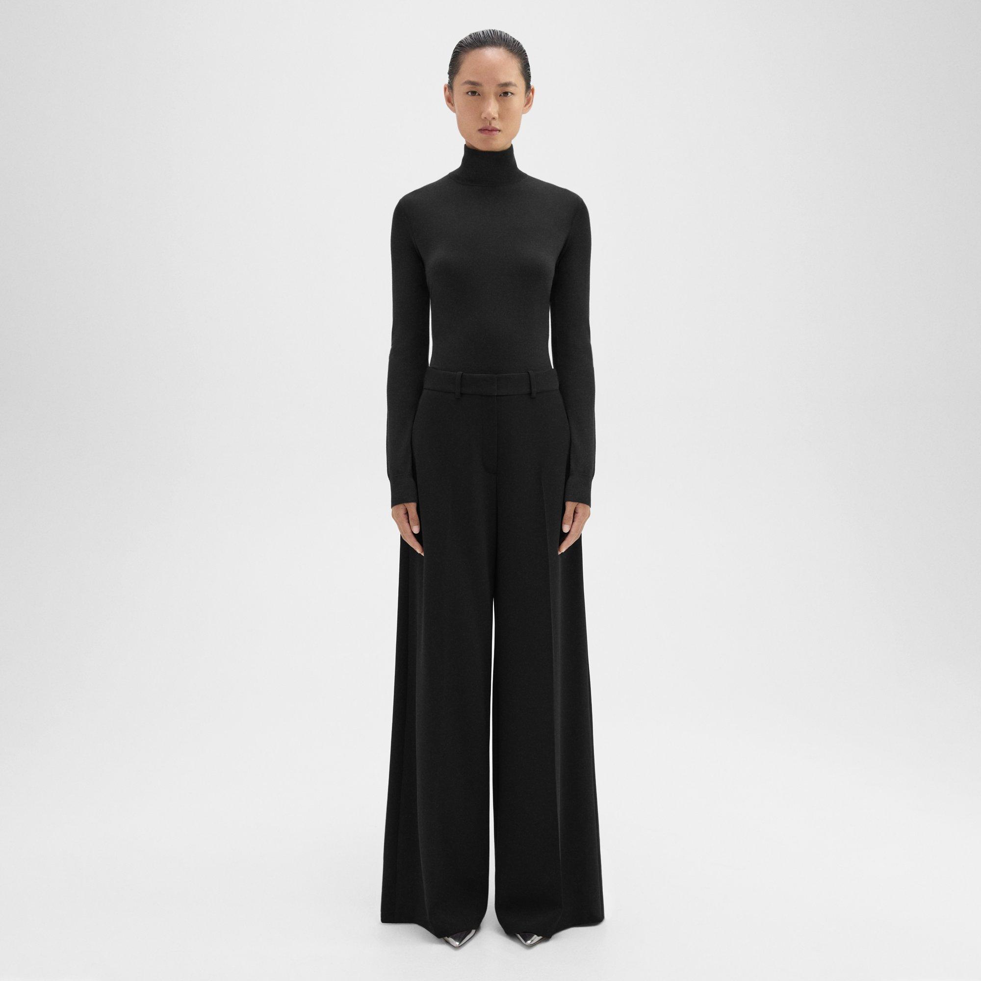 Theory High-waist Wide-leg Pant In Admiral Crepe In Black