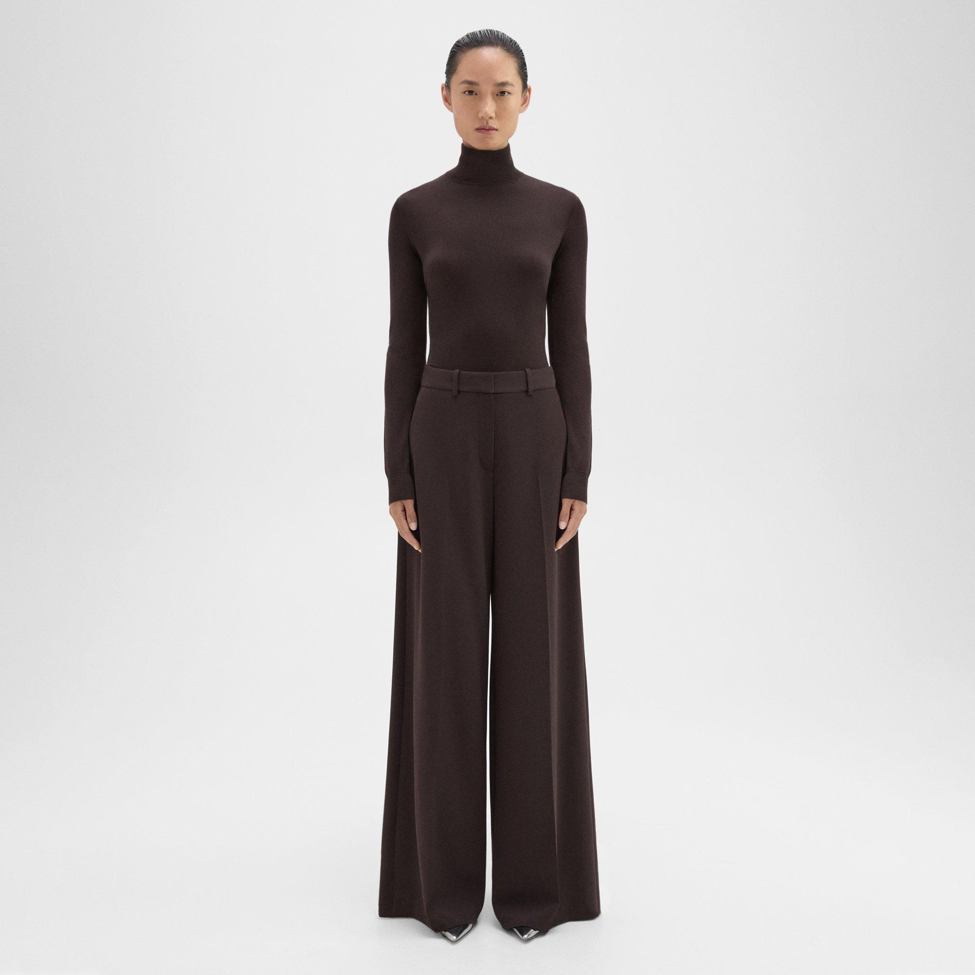 Theory High-waist Wide-leg Pant In Admiral Crepe In Mink