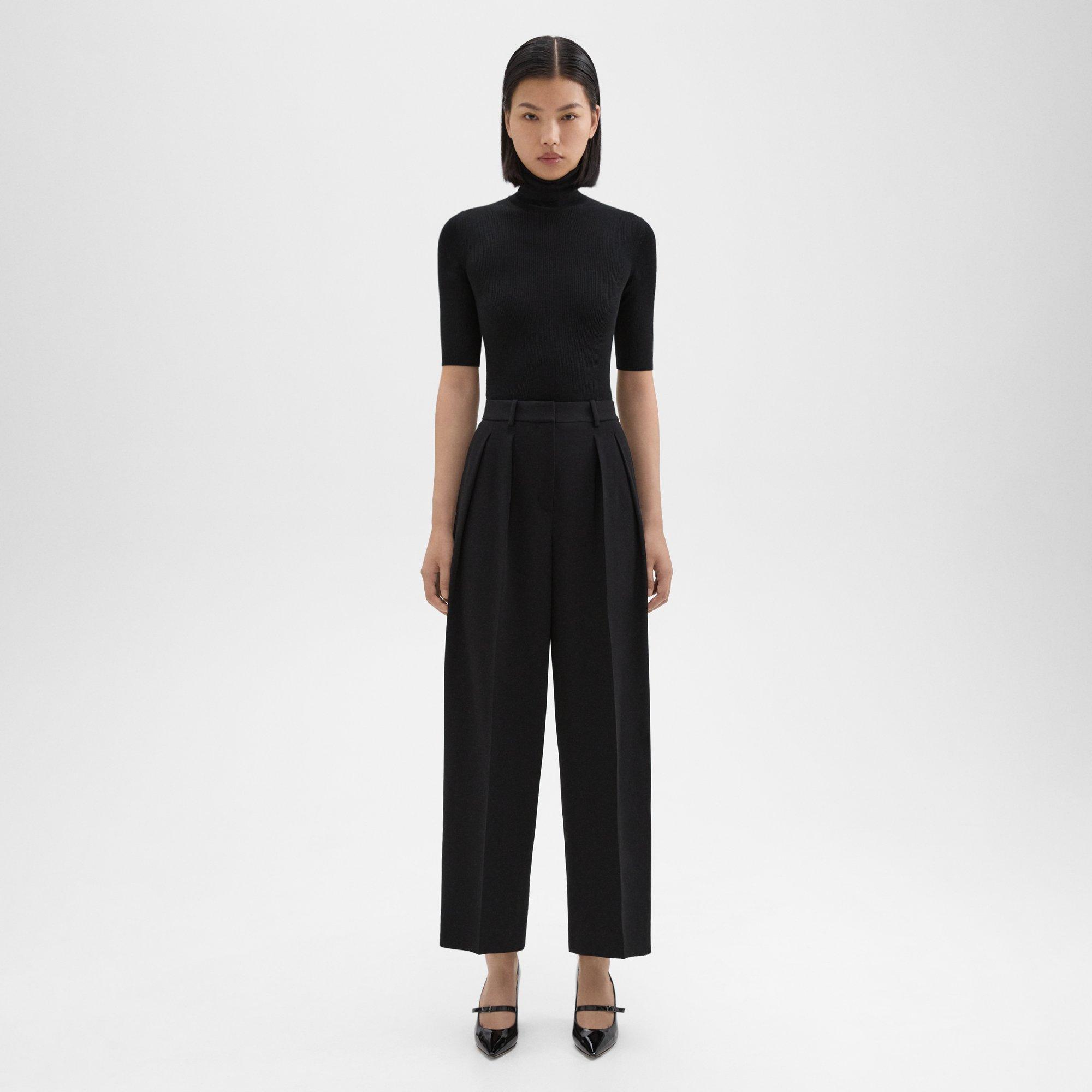Theory Short Double-pleat Pant In Admiral Crepe In Black