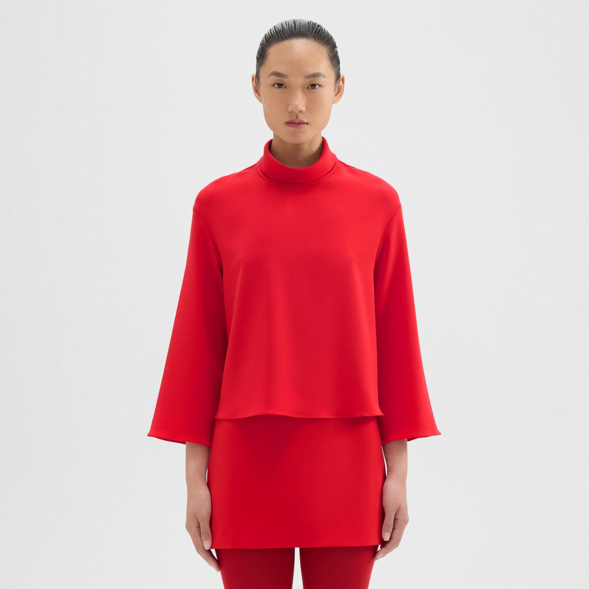 Theory Admiral Roll Neck Crepe Sweater In Geranium