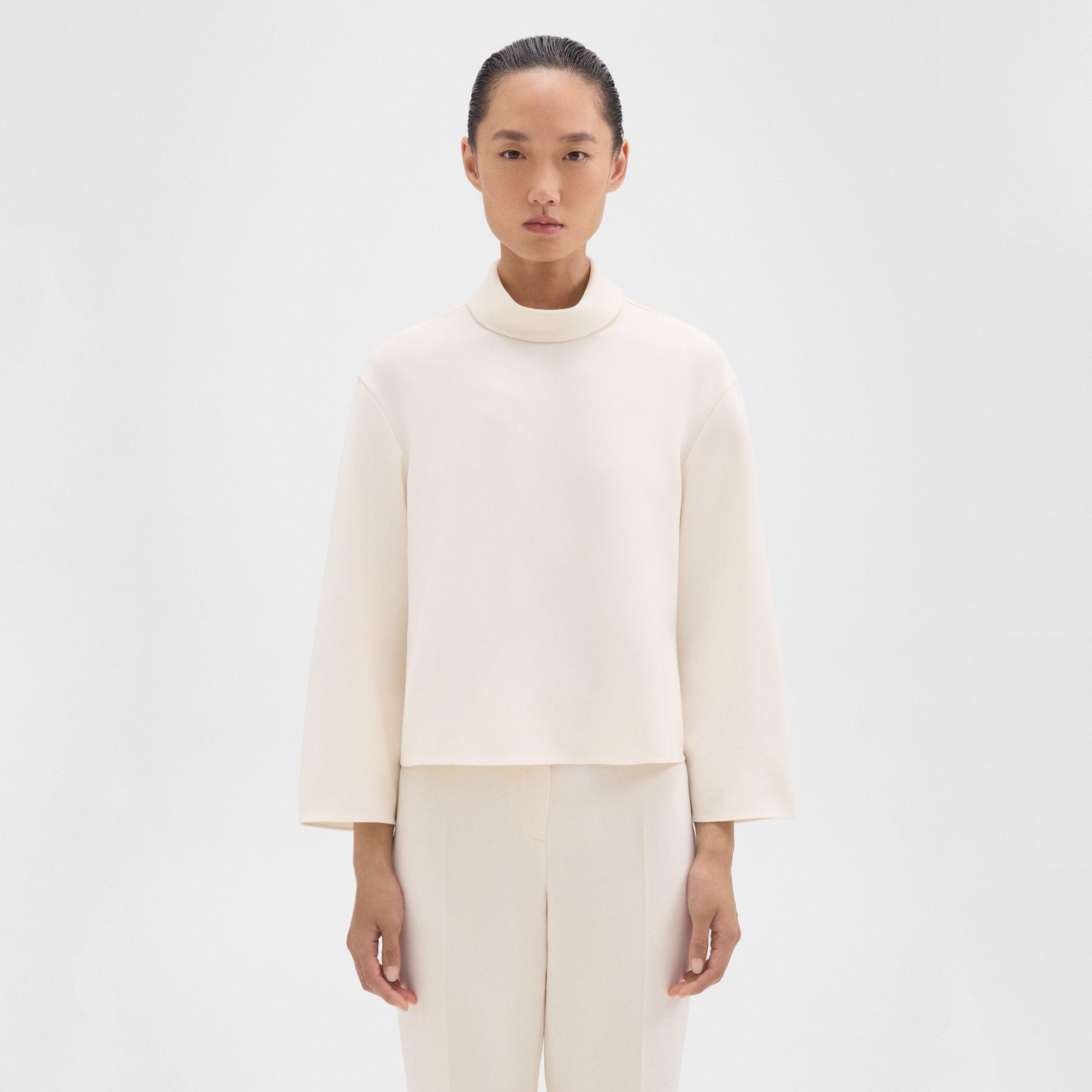 Theory Roll Neck Top In Admiral Crepe In Rice