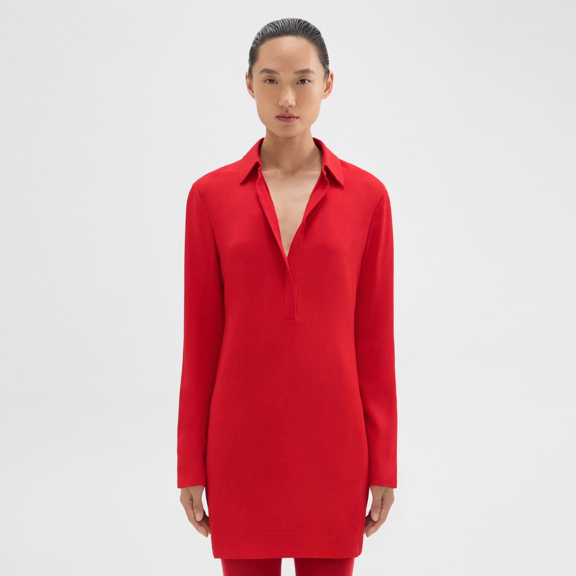 Theory Polo Mini Dress In Crepe In Geranium