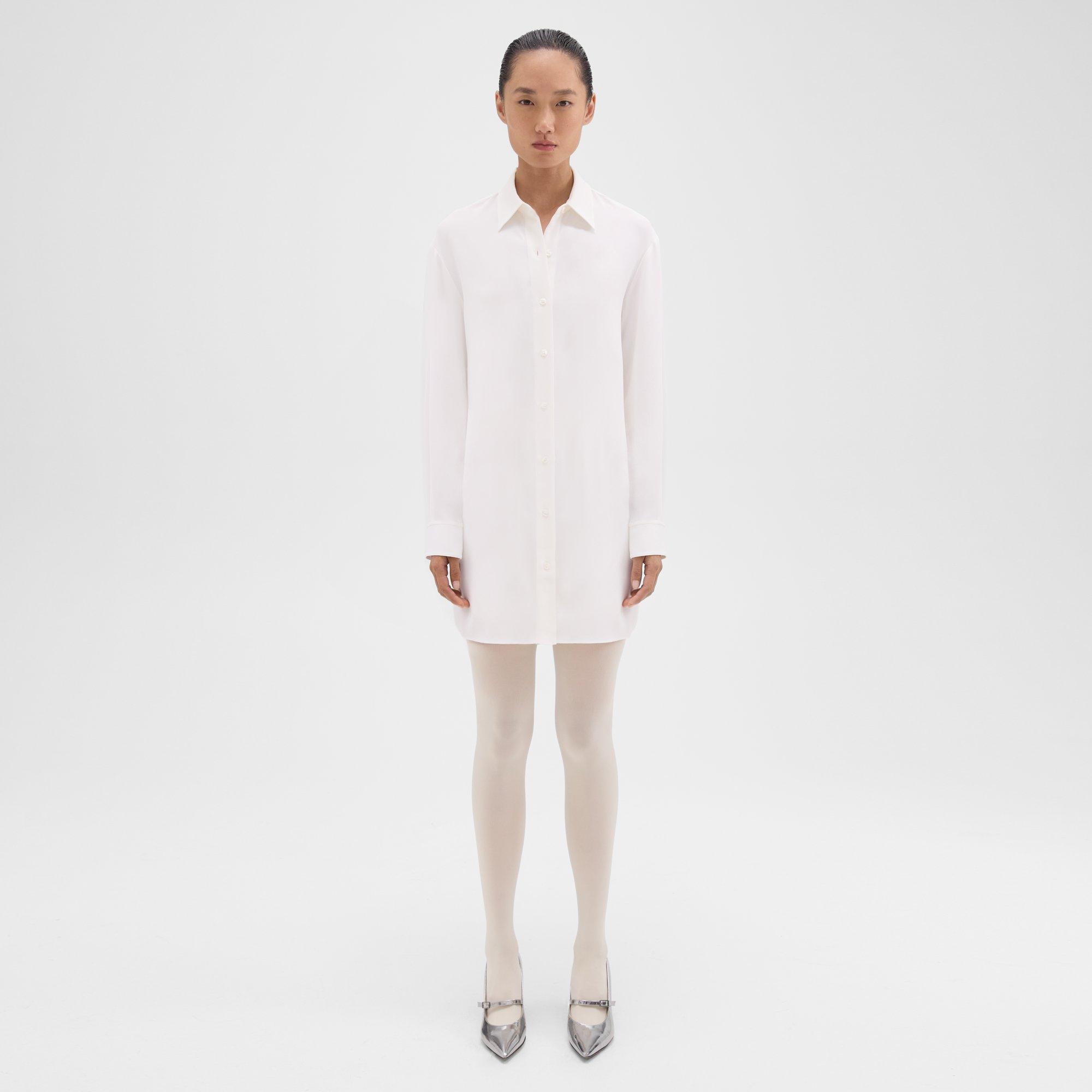 Theory Button-up Tunic In Crepe In Ivory