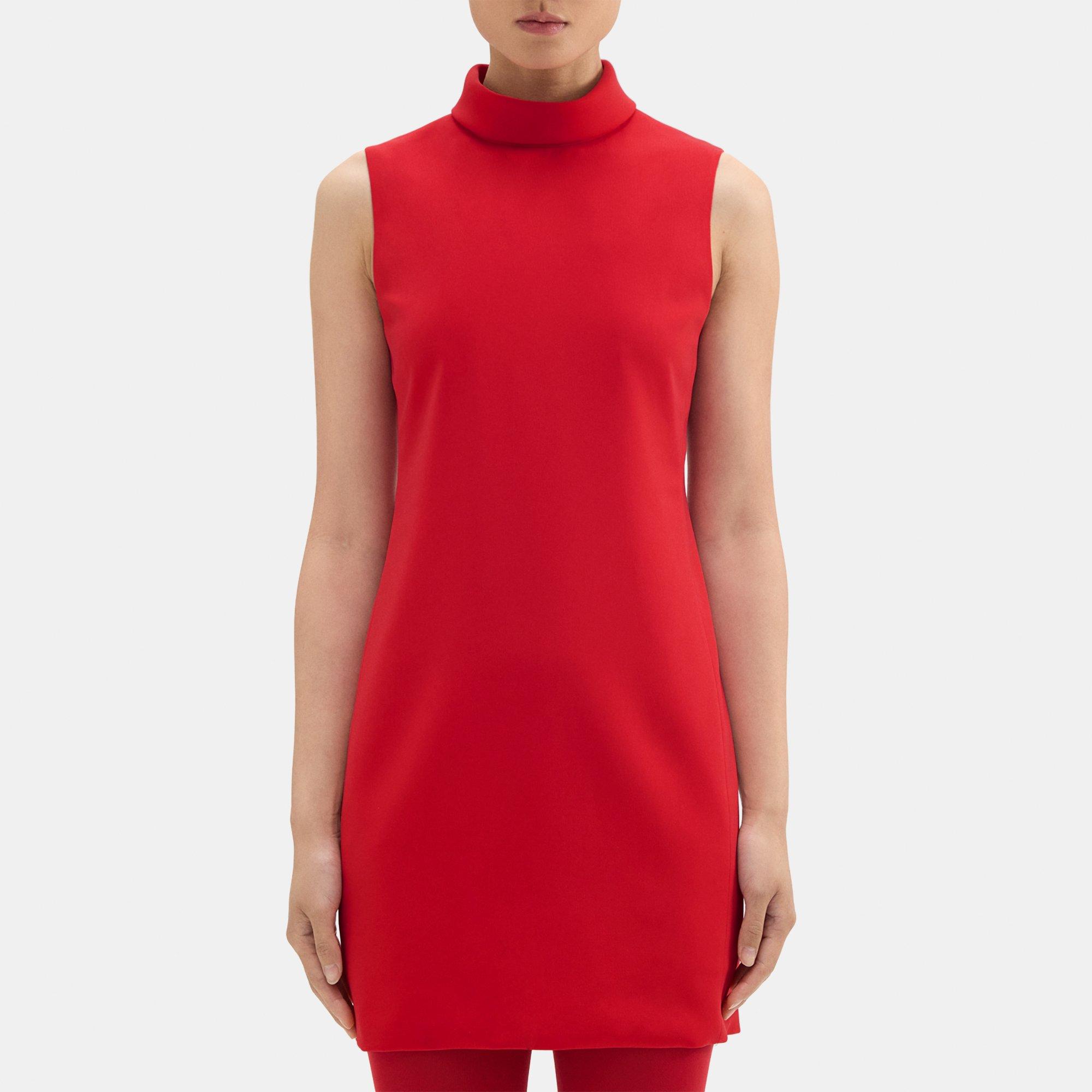 Theory Roll Neck Mini Dress In Admiral Crepe In Geranium