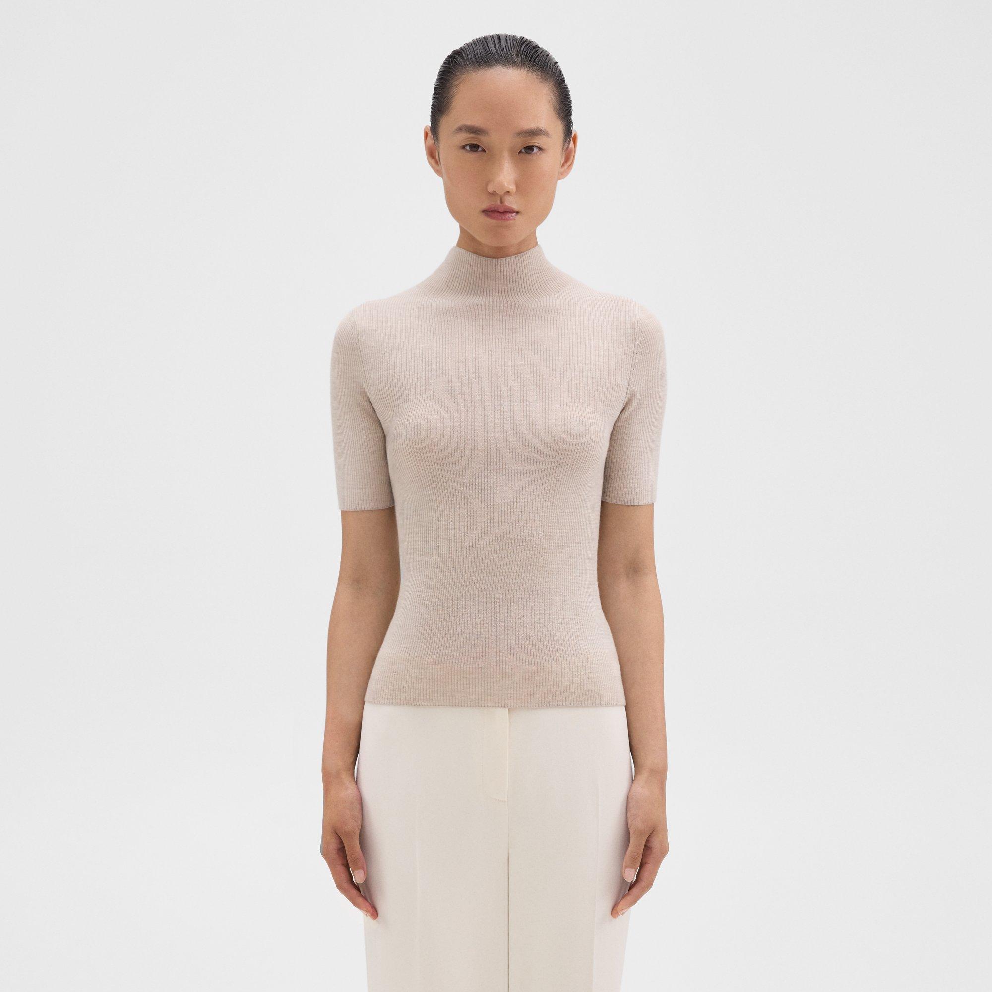 Theory Leenda Turtleneck Sweater In Regal Wool In Classic Khaki/light Oat