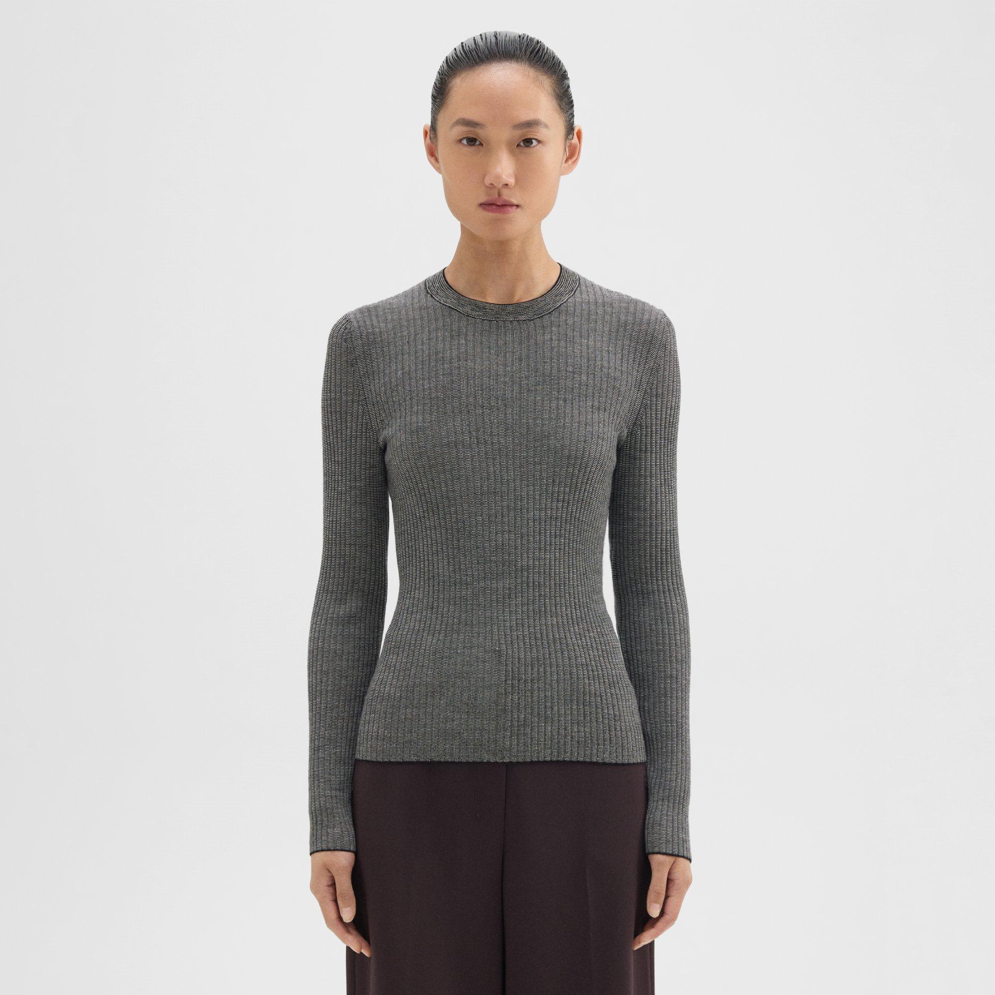 Shop Theory Long-sleeve Tee In Regal Wool In Mink/dark Charcoal