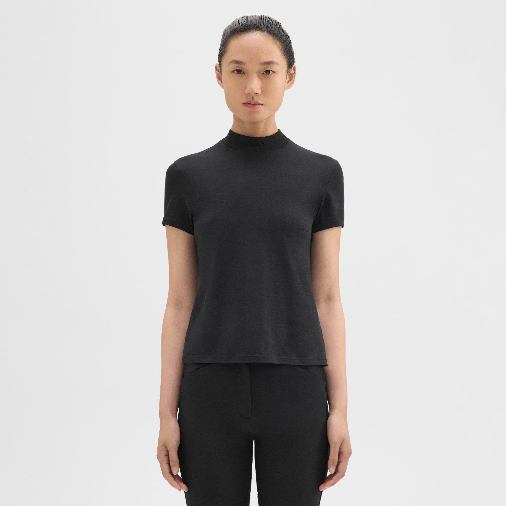 Theory Tiny Turtleneck Tee In Organic Cotton In Black