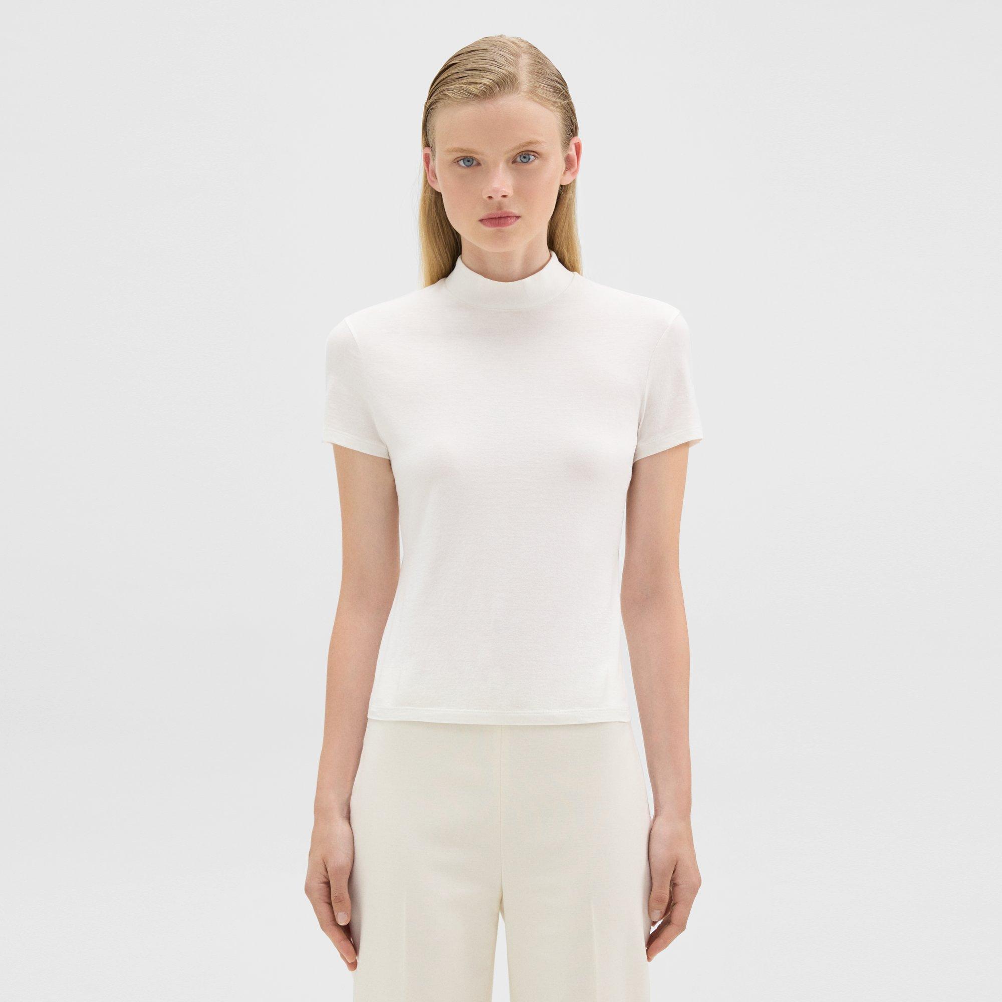 Theory Tiny Turtleneck Tee In Organic Cotton In White