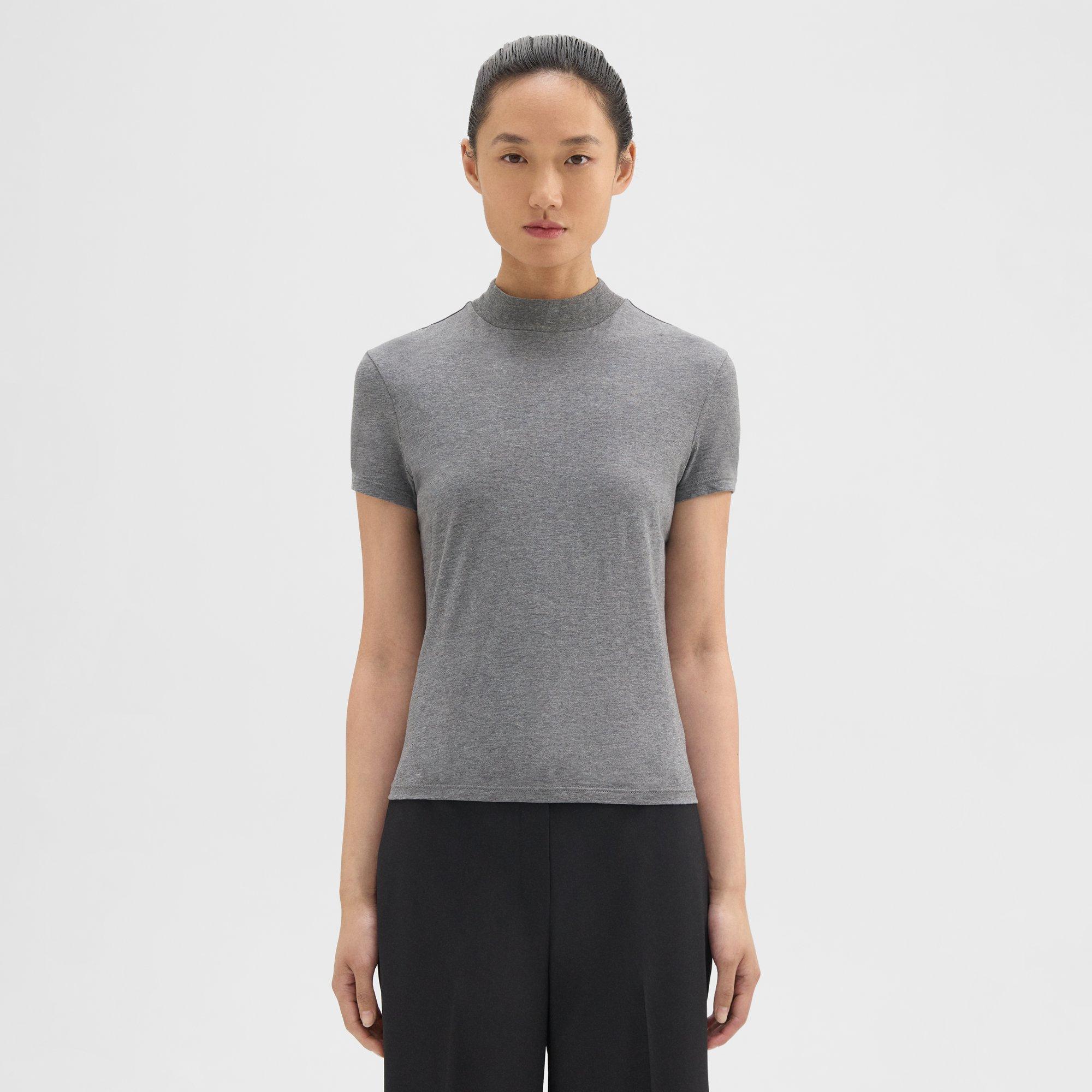 Theory Tiny Turtleneck Tee In Organic Cotton In Melange Grey