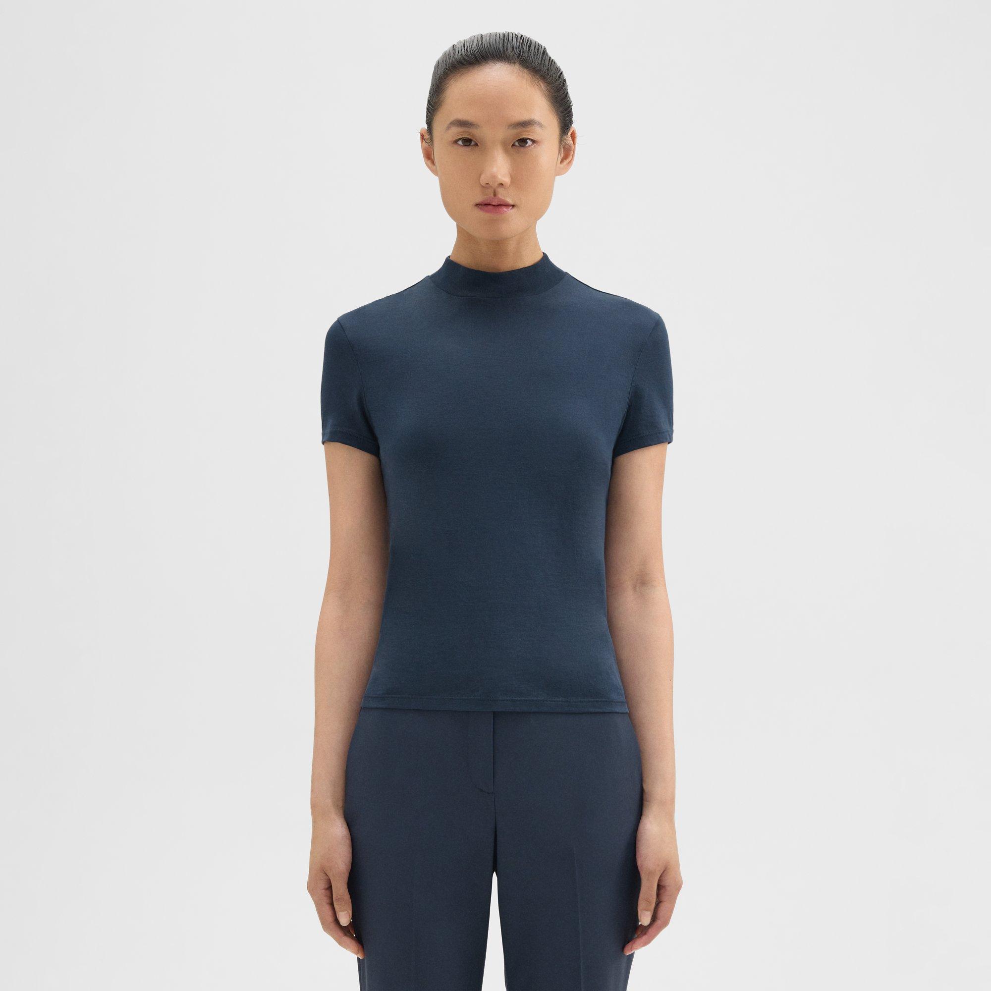 Theory Tiny Turtleneck Tee In Organic Cotton In Nocturne Navy