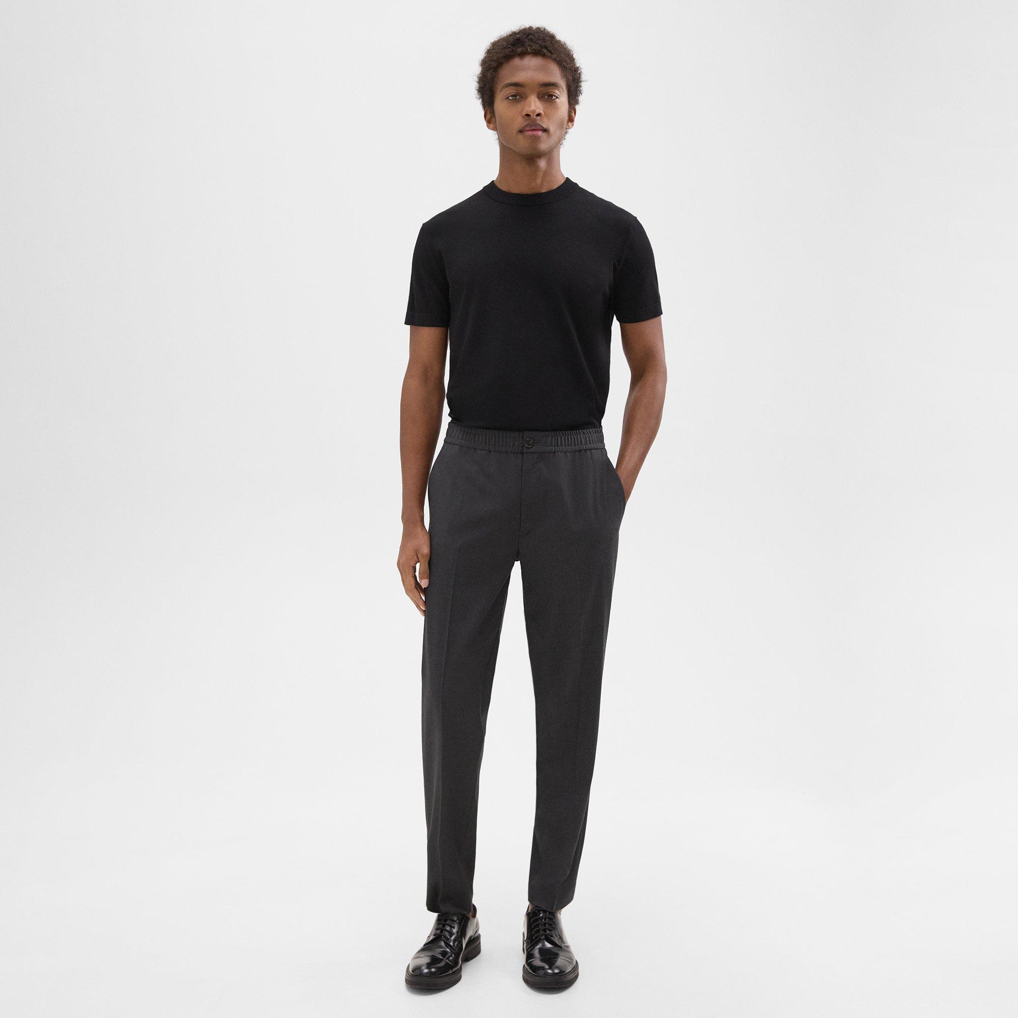 Shop Theory Larin Drawstring Pant In Stretch Wool In Dark Charcoal