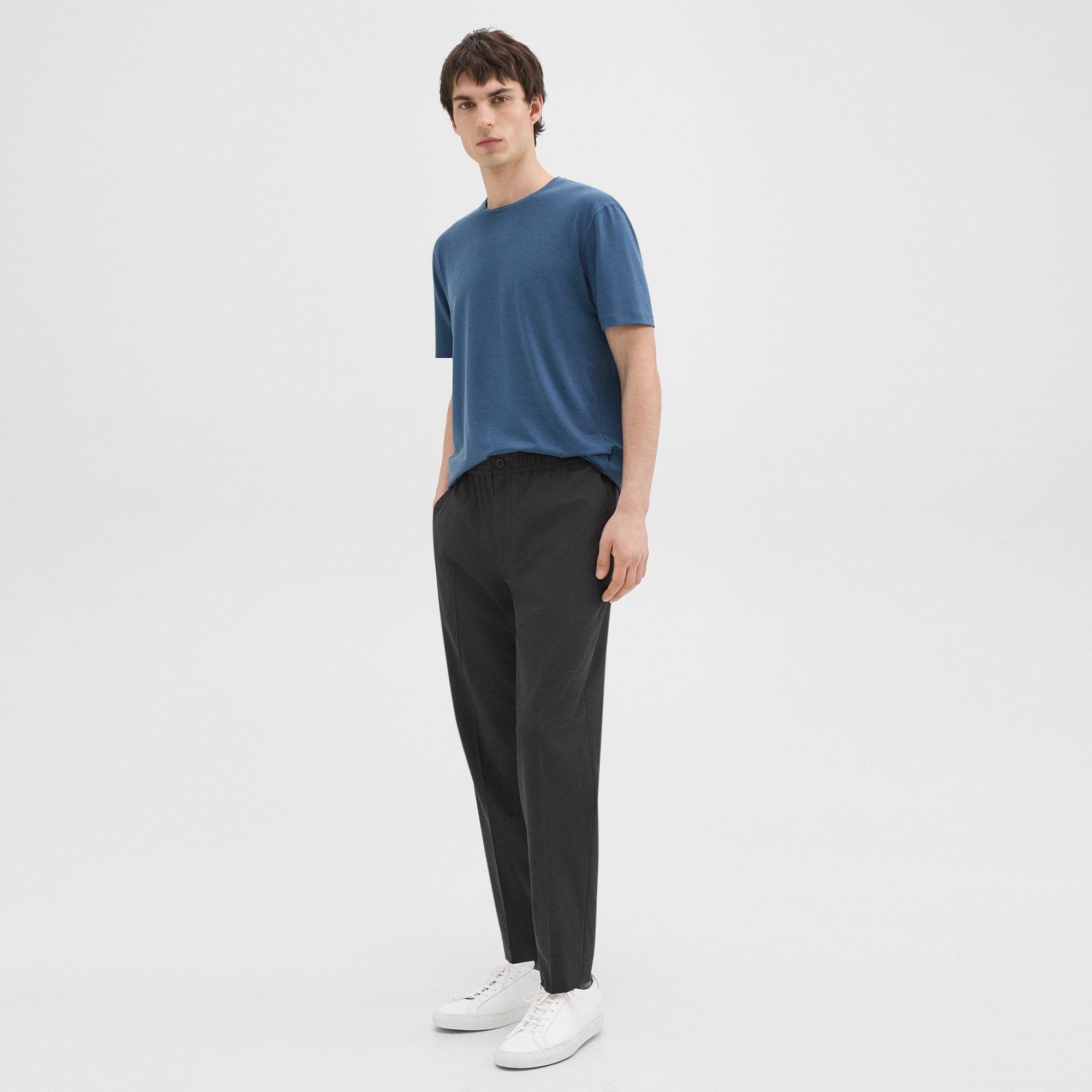 Theory Larin Drawstring Pant In Stretch Wool In Dark Charcoal
