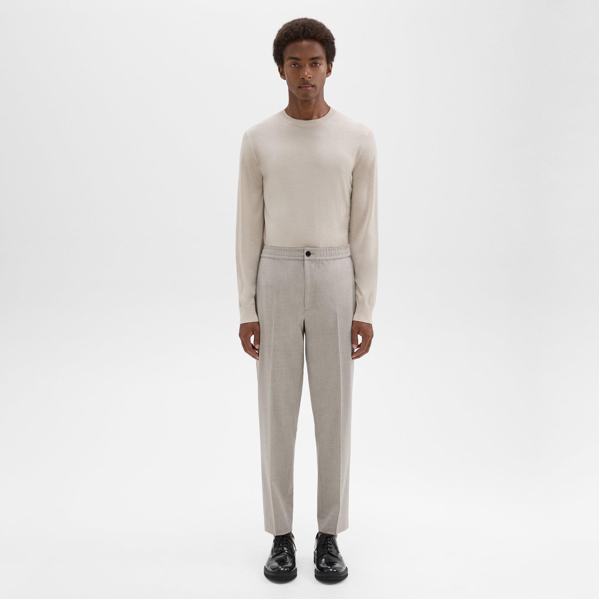 Theory Larin Drawstring Pant In Stretch Wool In Sand Melange