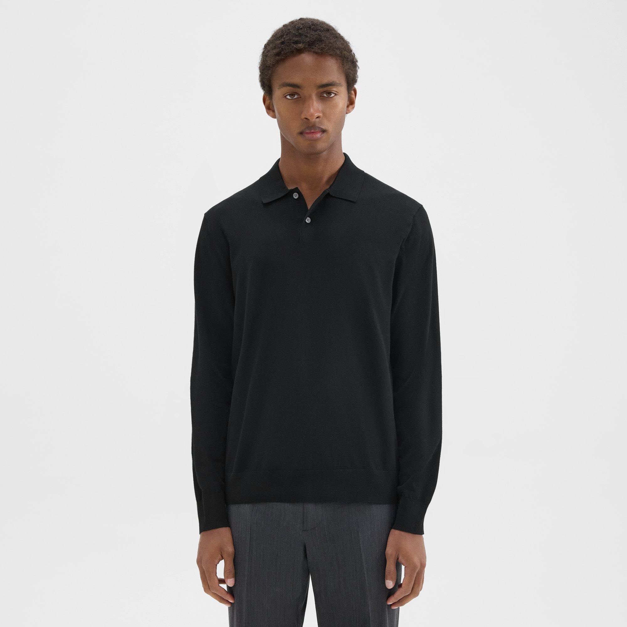 Shop Theory Goris Long-sleeve Polo Shirt In Light Bilen In Black