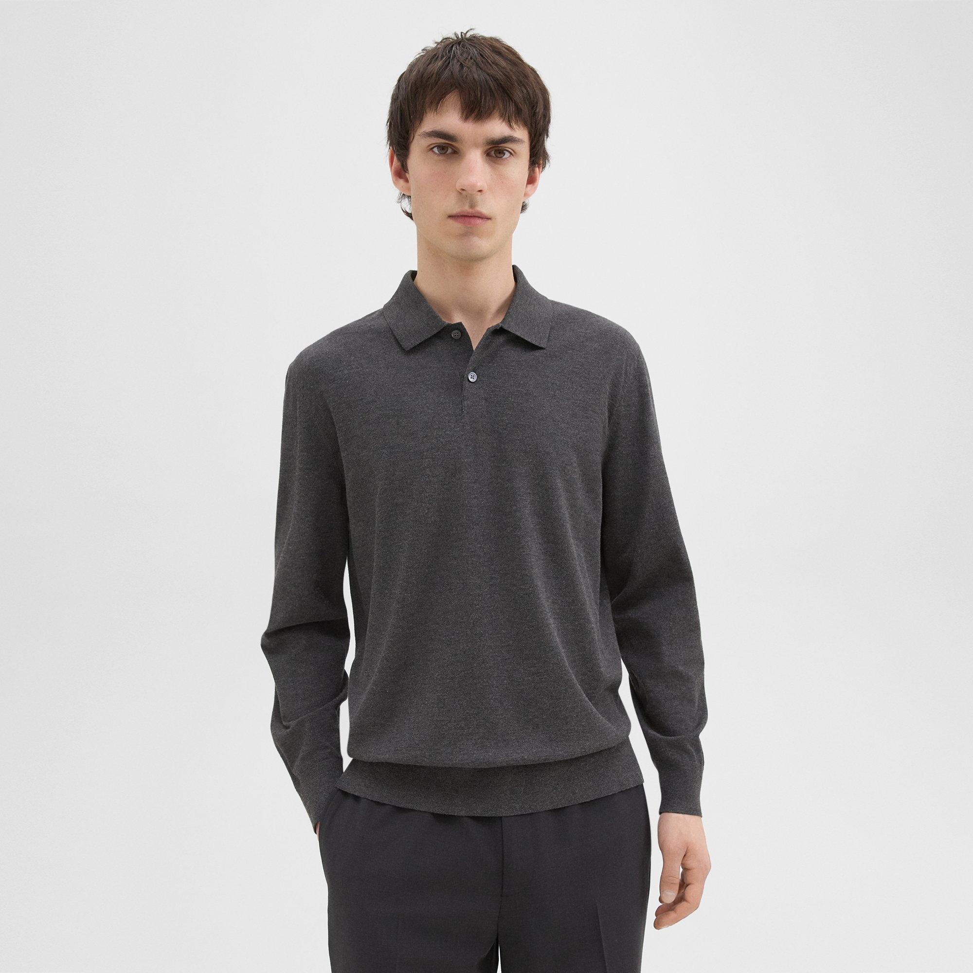 Theory Goris Long-sleeve Polo Shirt In Light Bilen In Pestle Melange