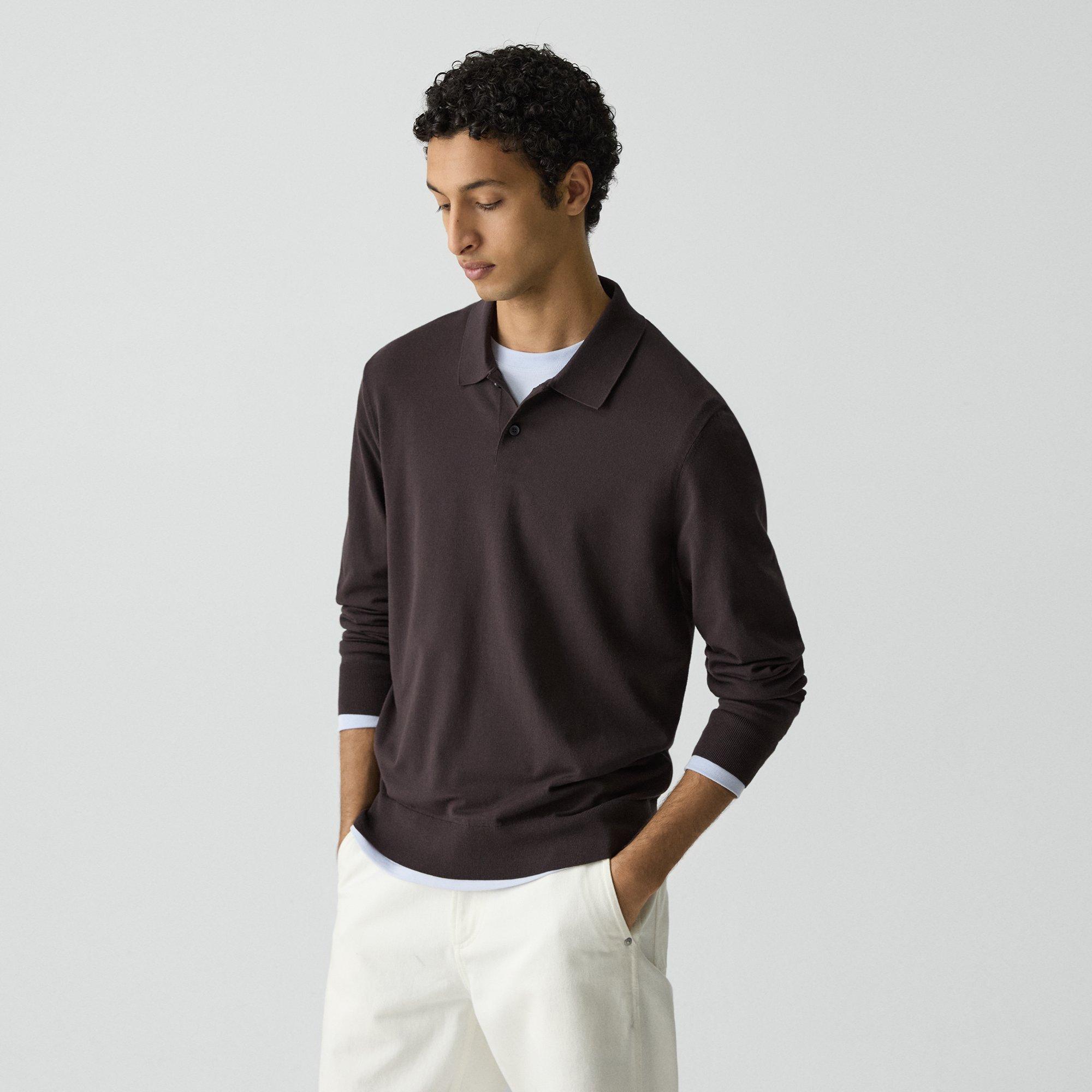 Theory Goris Long-sleeve Polo Shirt In Light Bilen