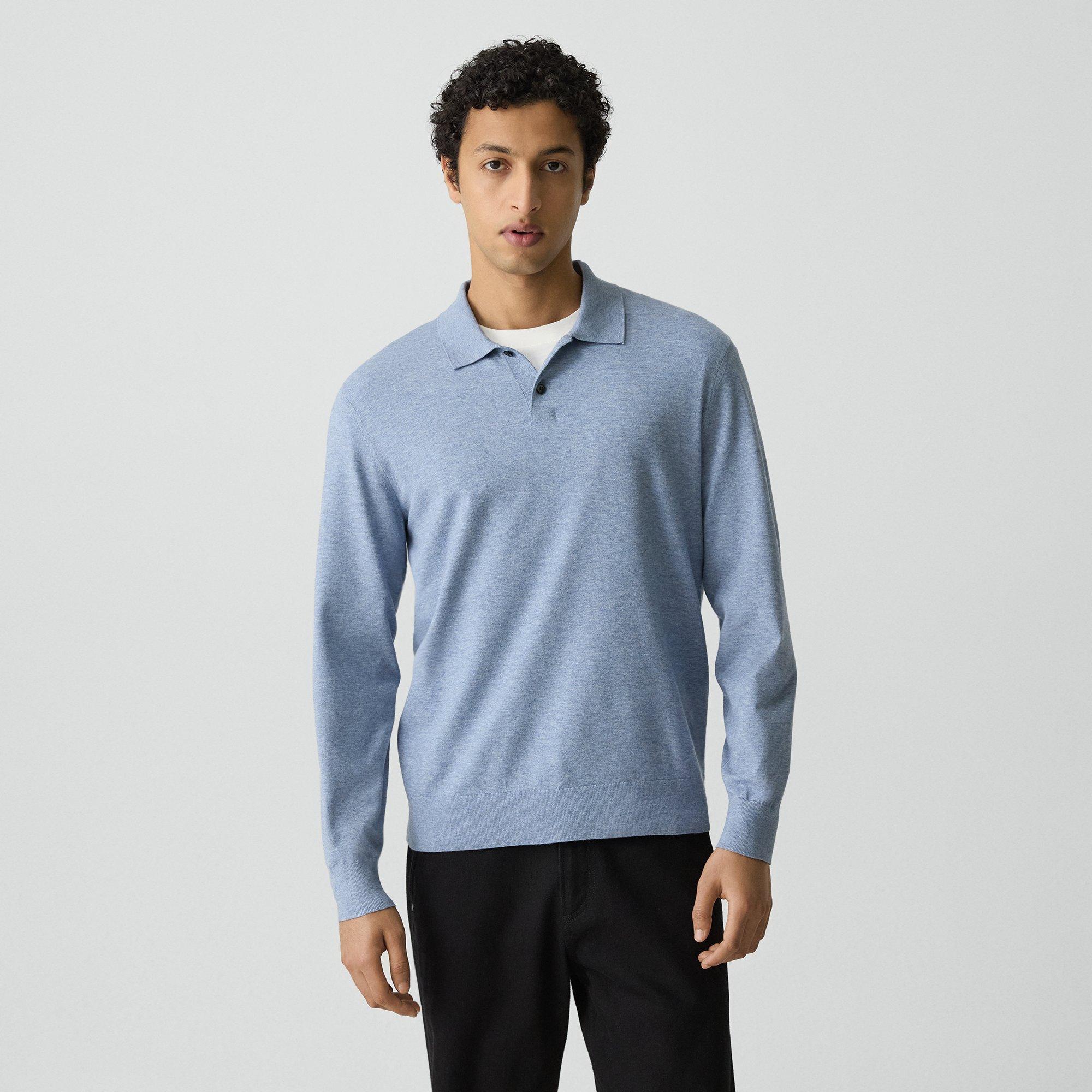 Theory Goris Long-sleeve Polo Shirt In Light Bilen