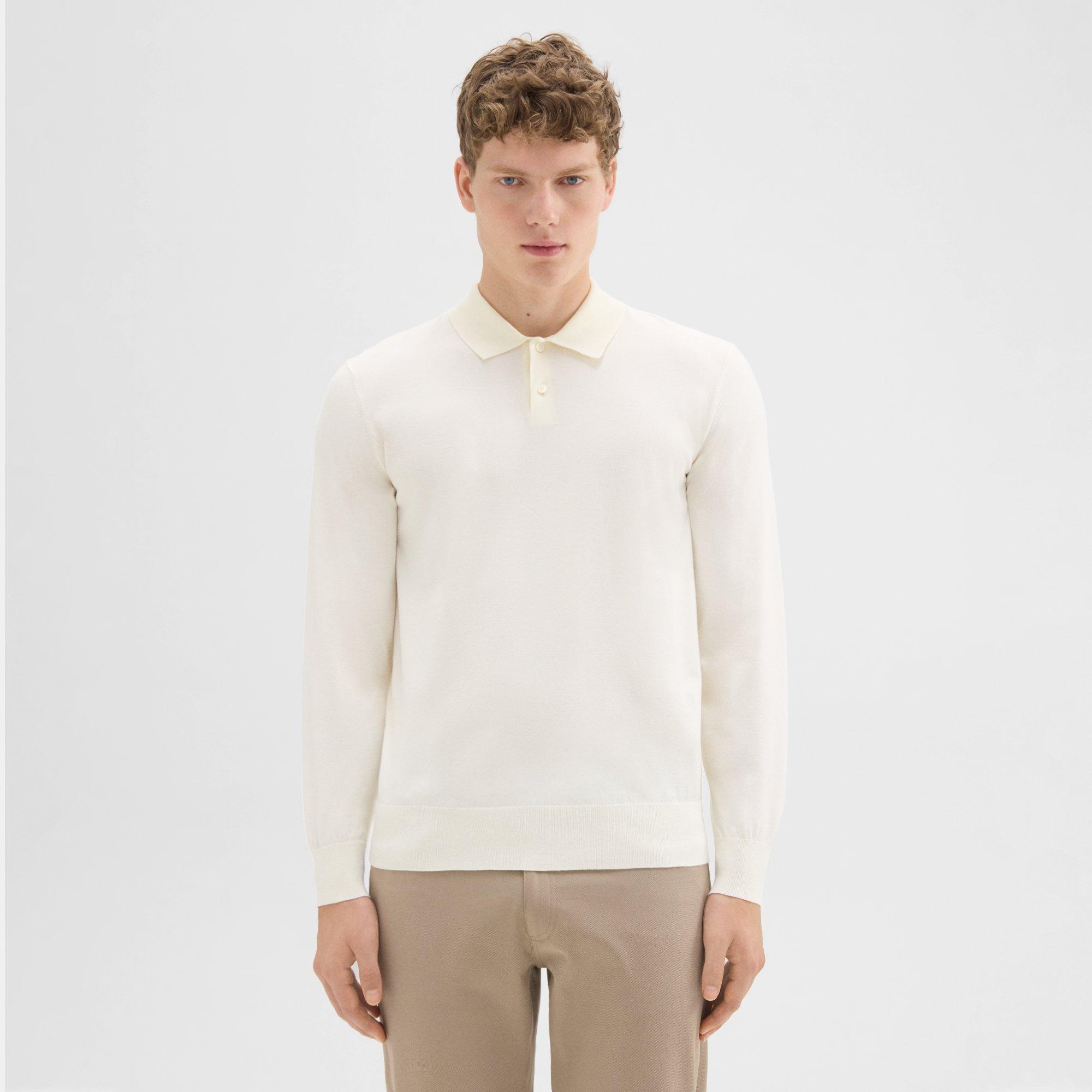 Theory Goris Long-sleeve Polo Shirt In Fine Bilen In Ivory