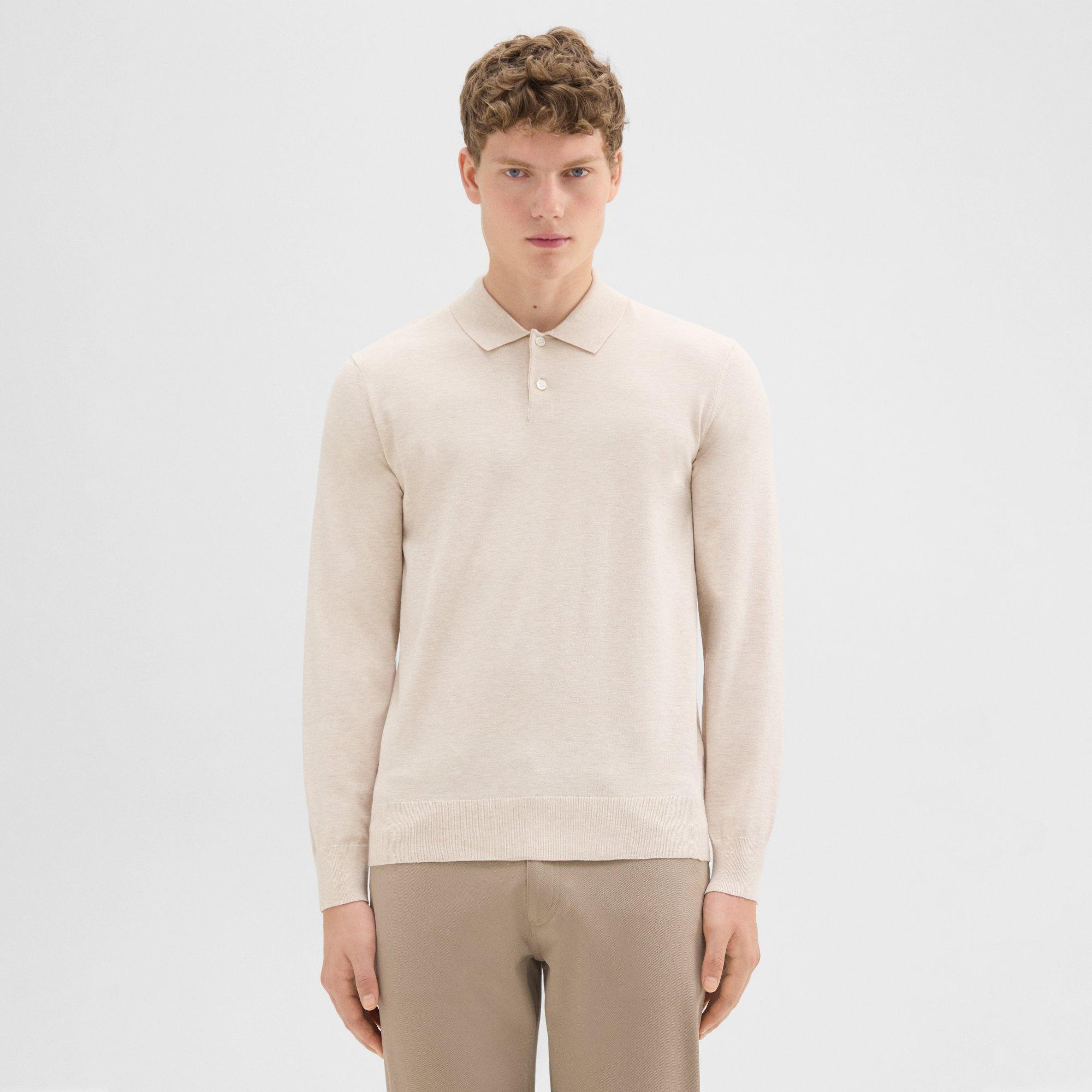 Theory Goris Long-sleeve Polo Shirt In Fine Bilen In Wheat