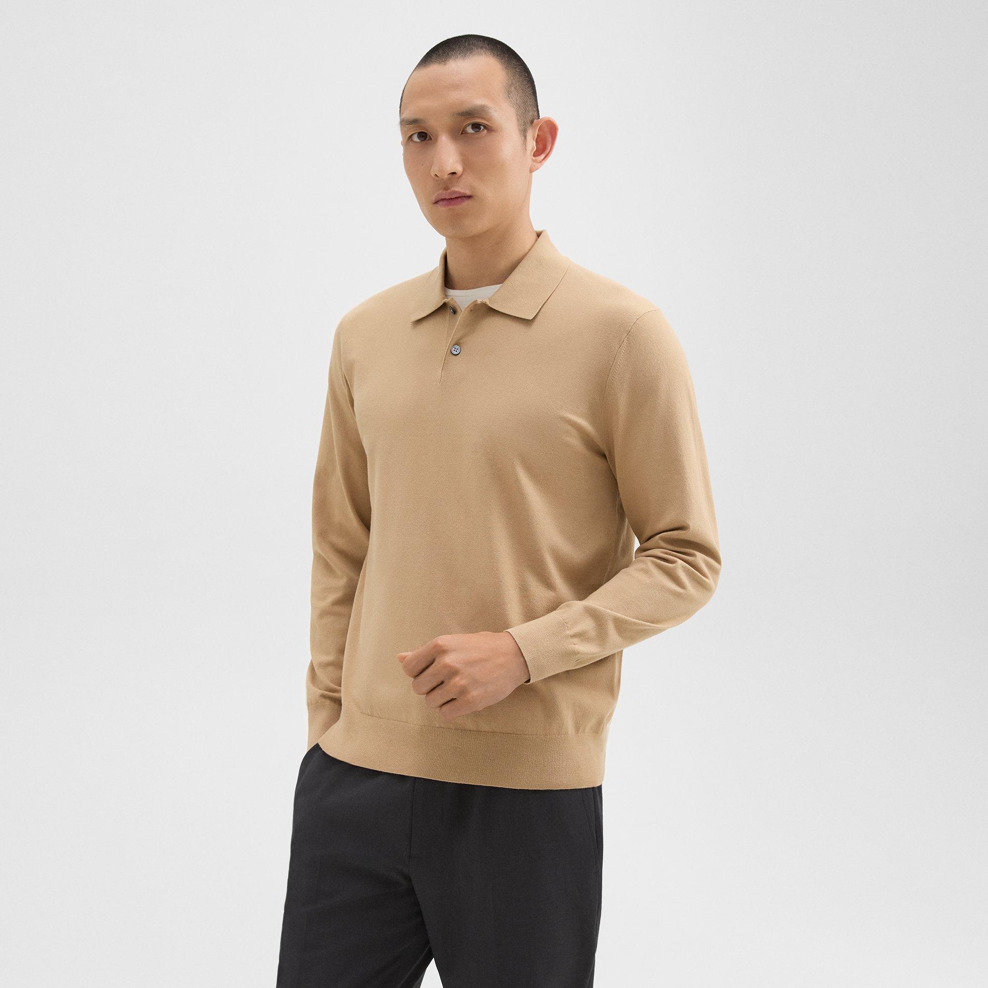 Theory Goris Long Sleeve Polo In New Camel