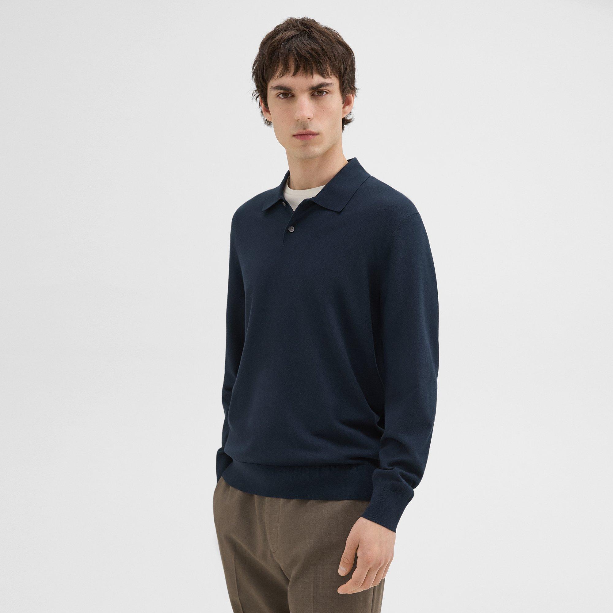 Theory Goris Long-sleeve Polo Shirt In Fine Bilen In Baltic