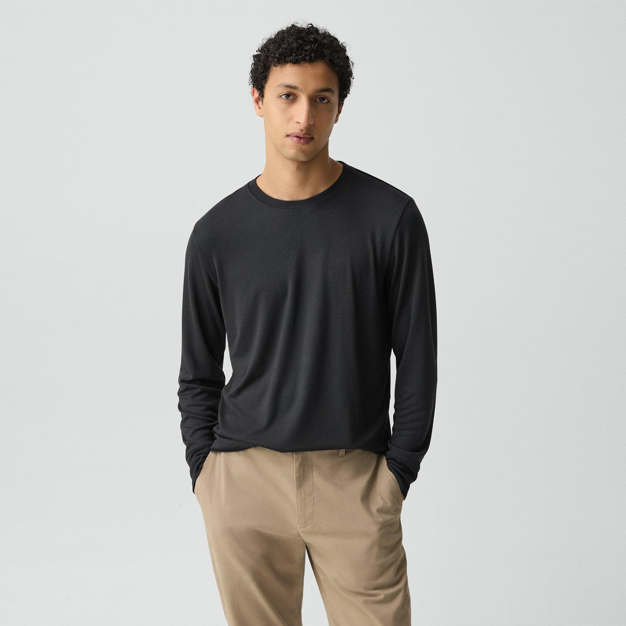 Theory Mens Maden Textured Relaxed-fit Wool Jumper Charcoal Melange In Black