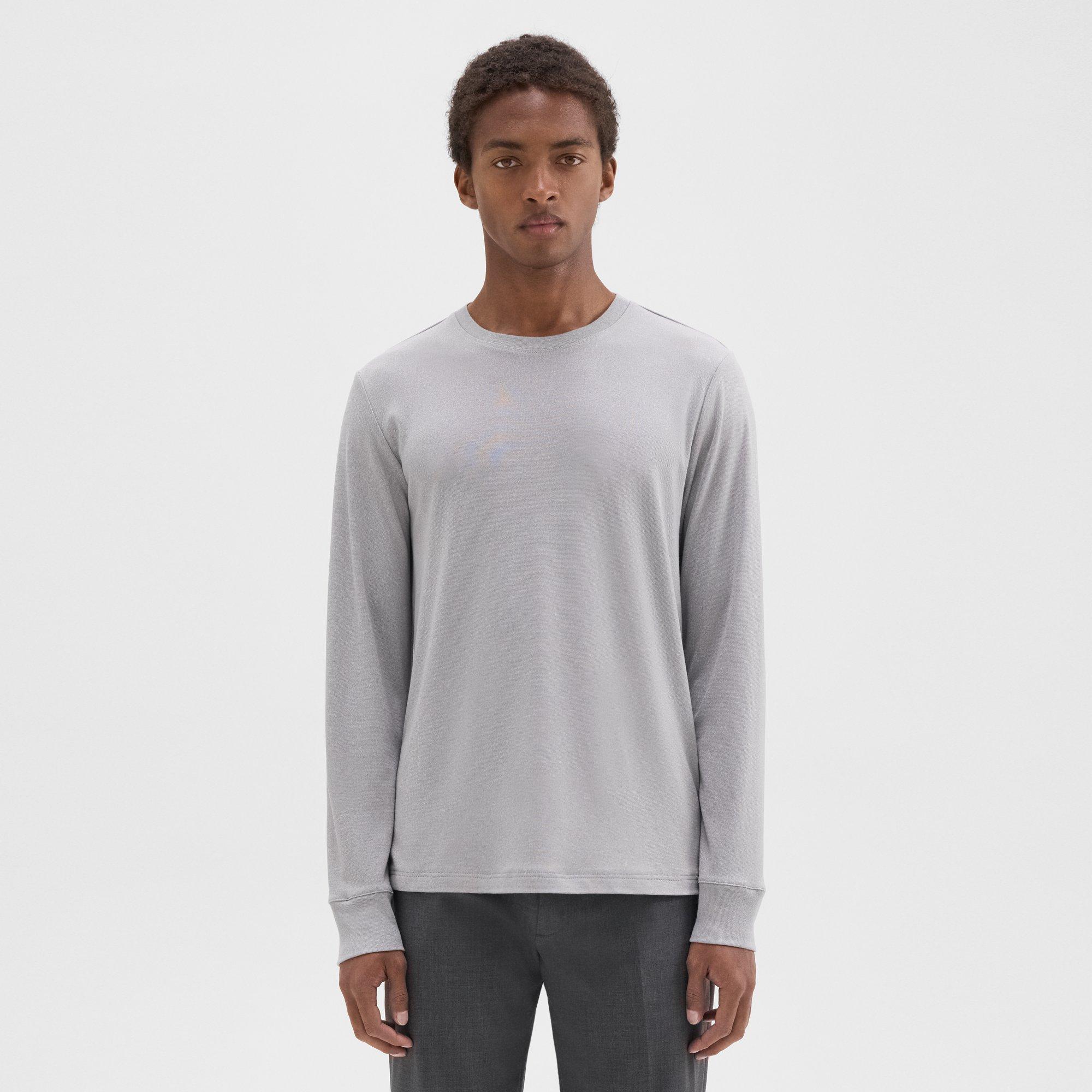 Theory Essential Long-sleeve Tee In Anemone Modal Jersey In Force Grey Melange