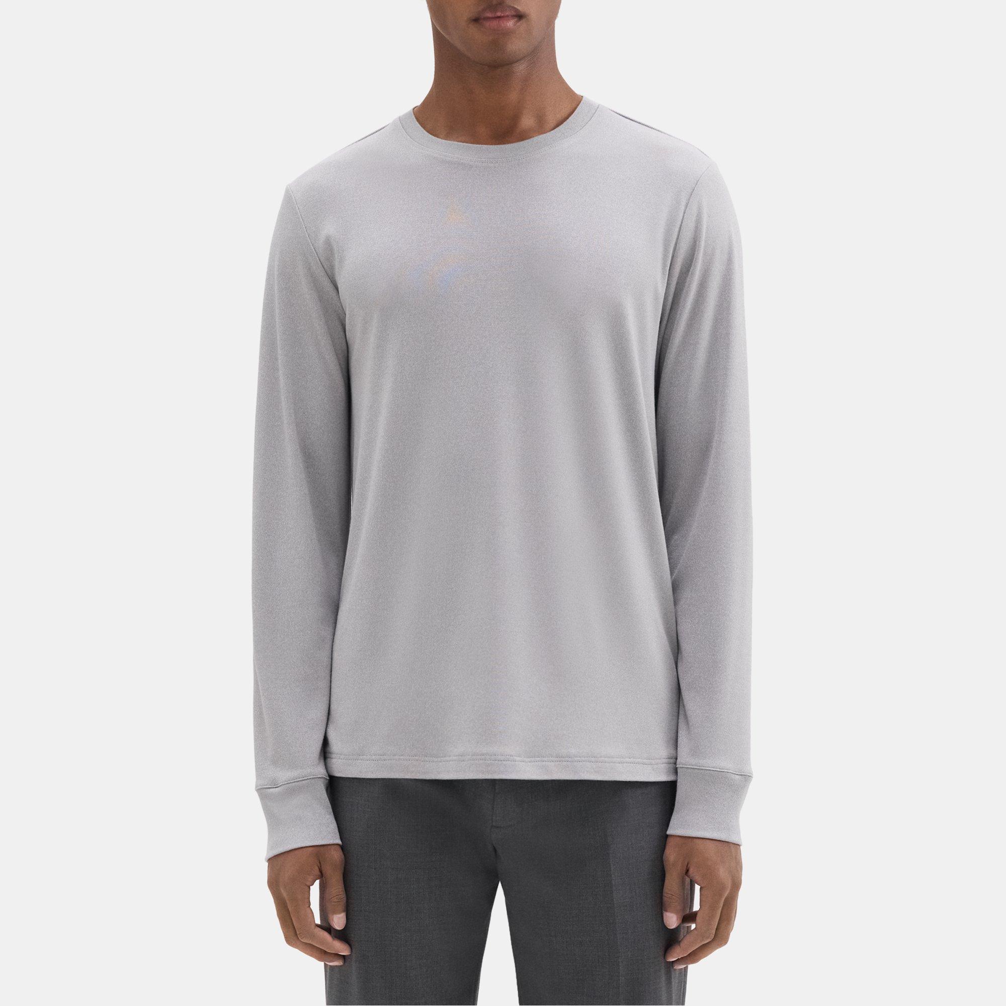 Theory Essential Long-sleeve Tee In Anemone Modal Jersey In Force Grey Melange