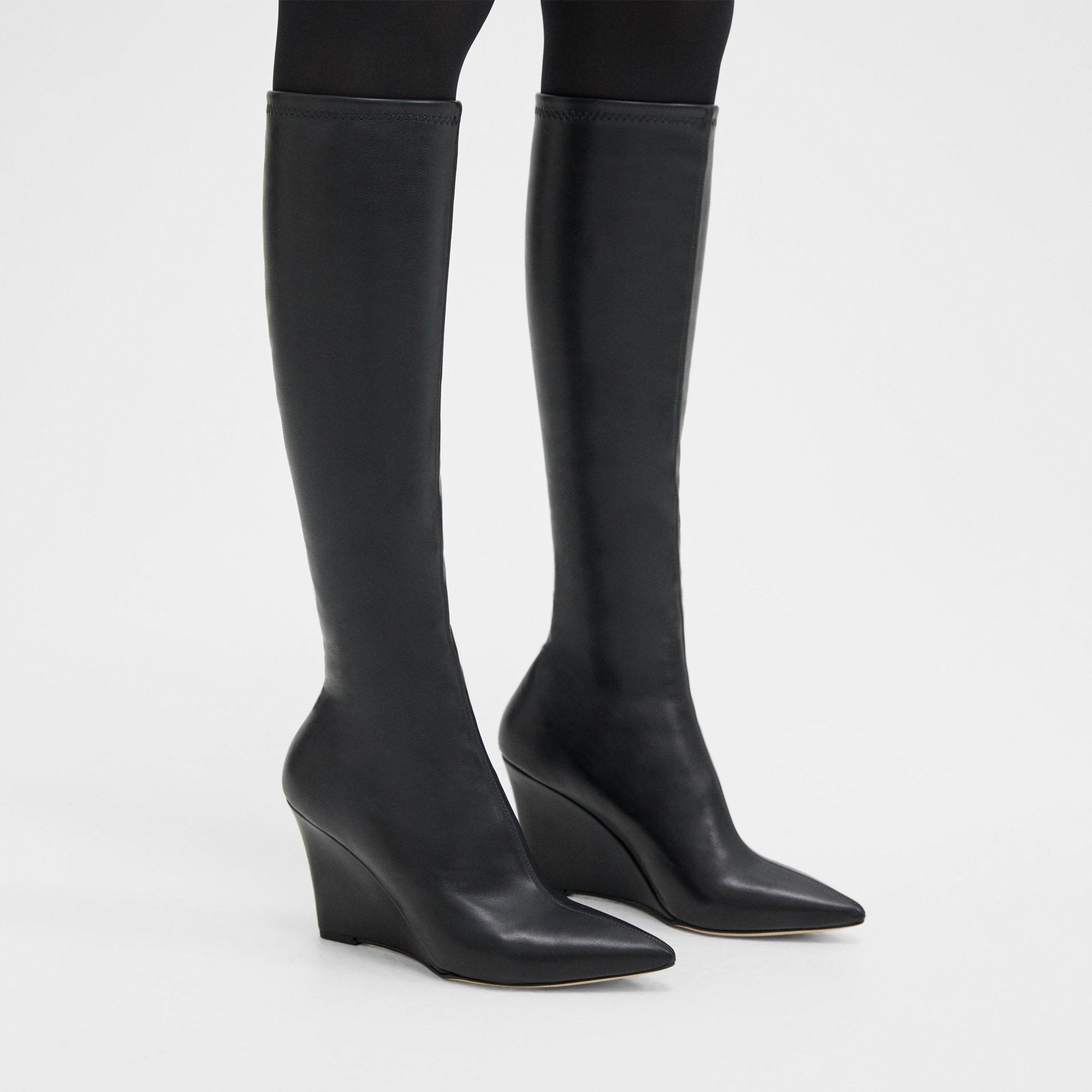 Theory Knee-high Wedge Boot In Leather In Black