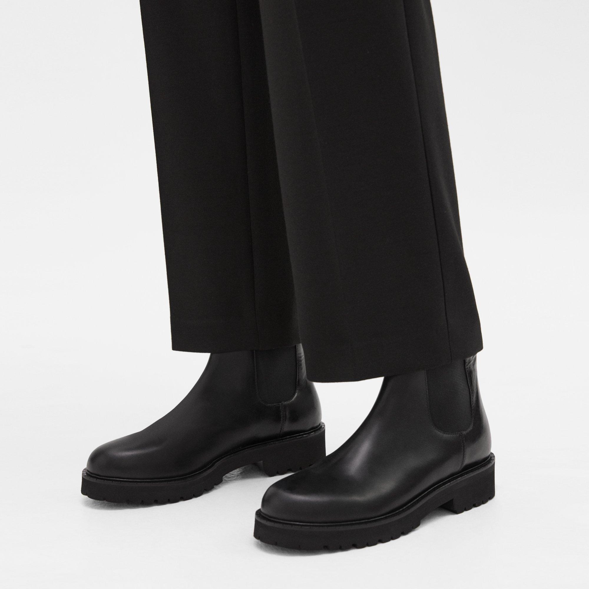 Theory Lug Chelsea Booties In Leather In Black