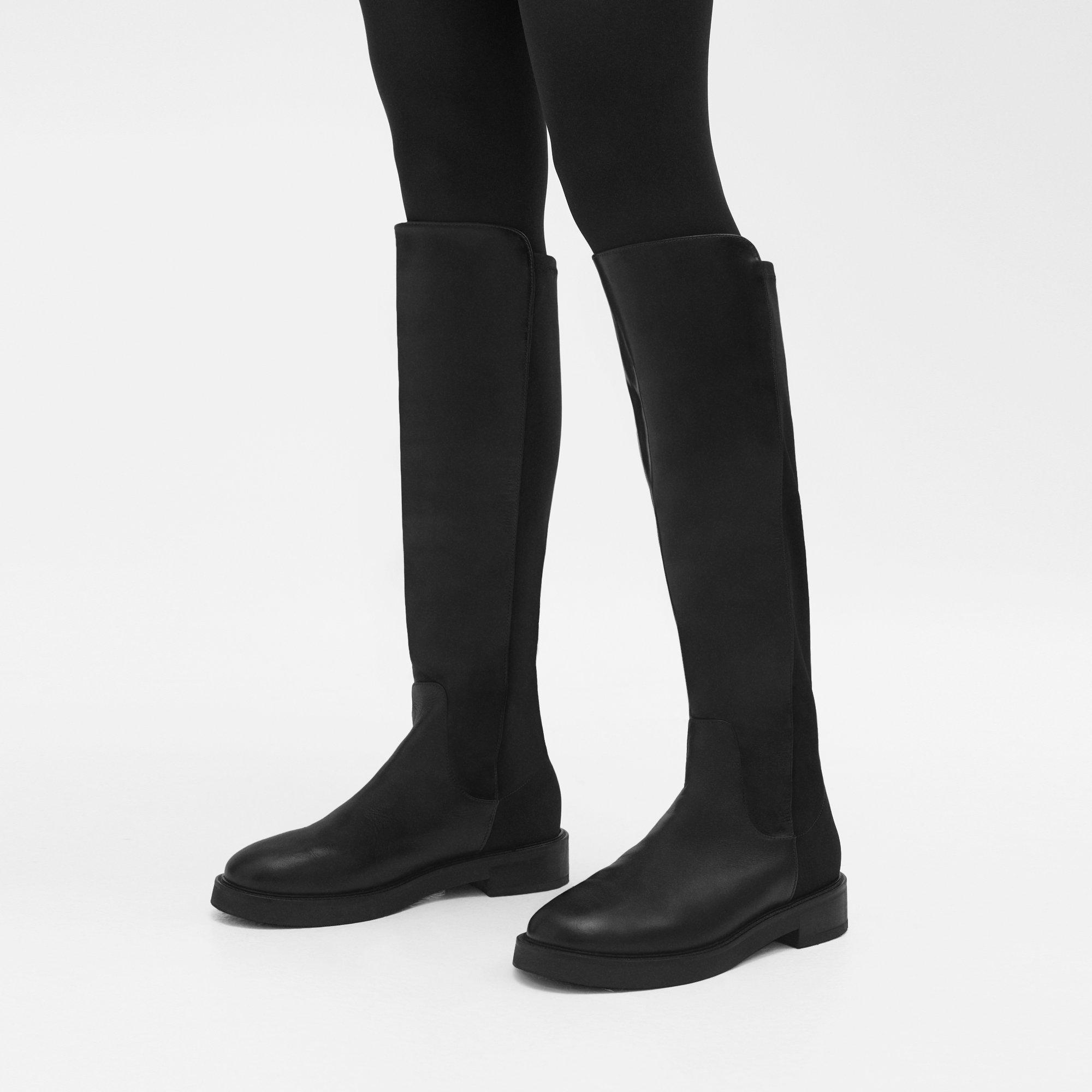 Theory Knee-high Pull-on Boot In Leather In Black