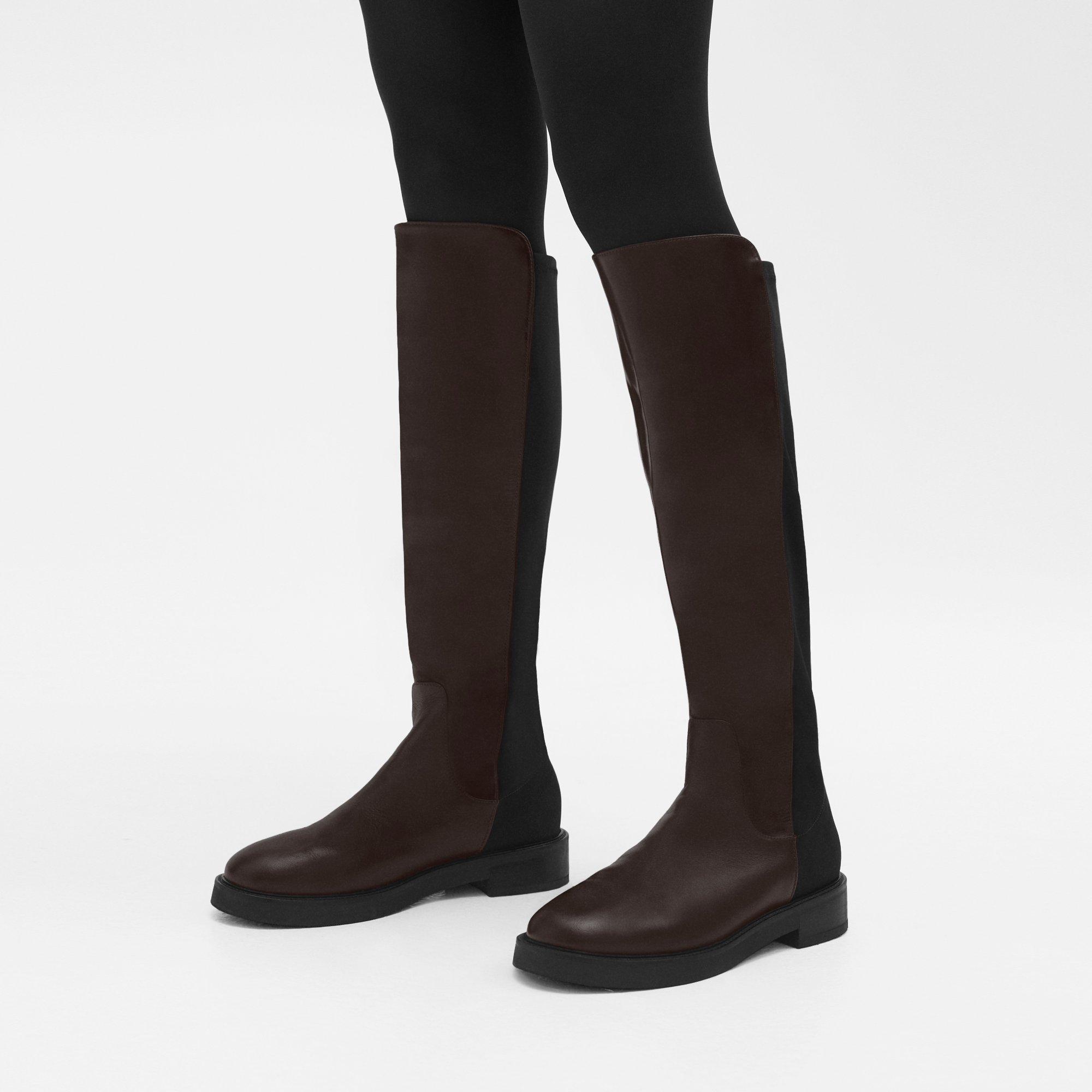 Theory Knee-high Pull-on Boot In Leather In Dark Brown
