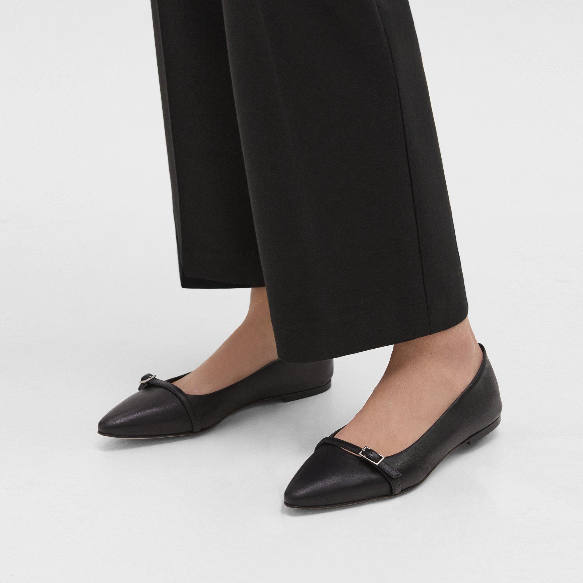 Theory Mary Jane Flat In Leather In Black