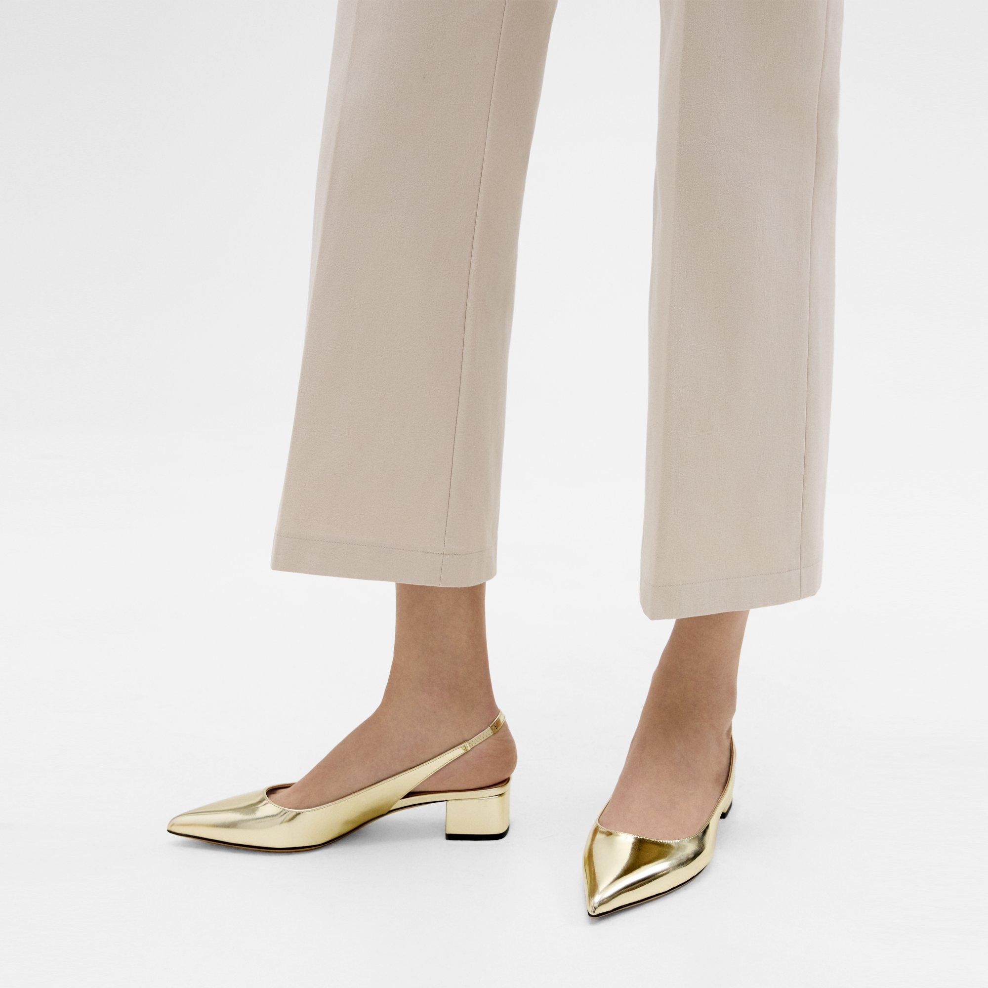 Theory Slingback Pump In Metallic Leather In Light Gold