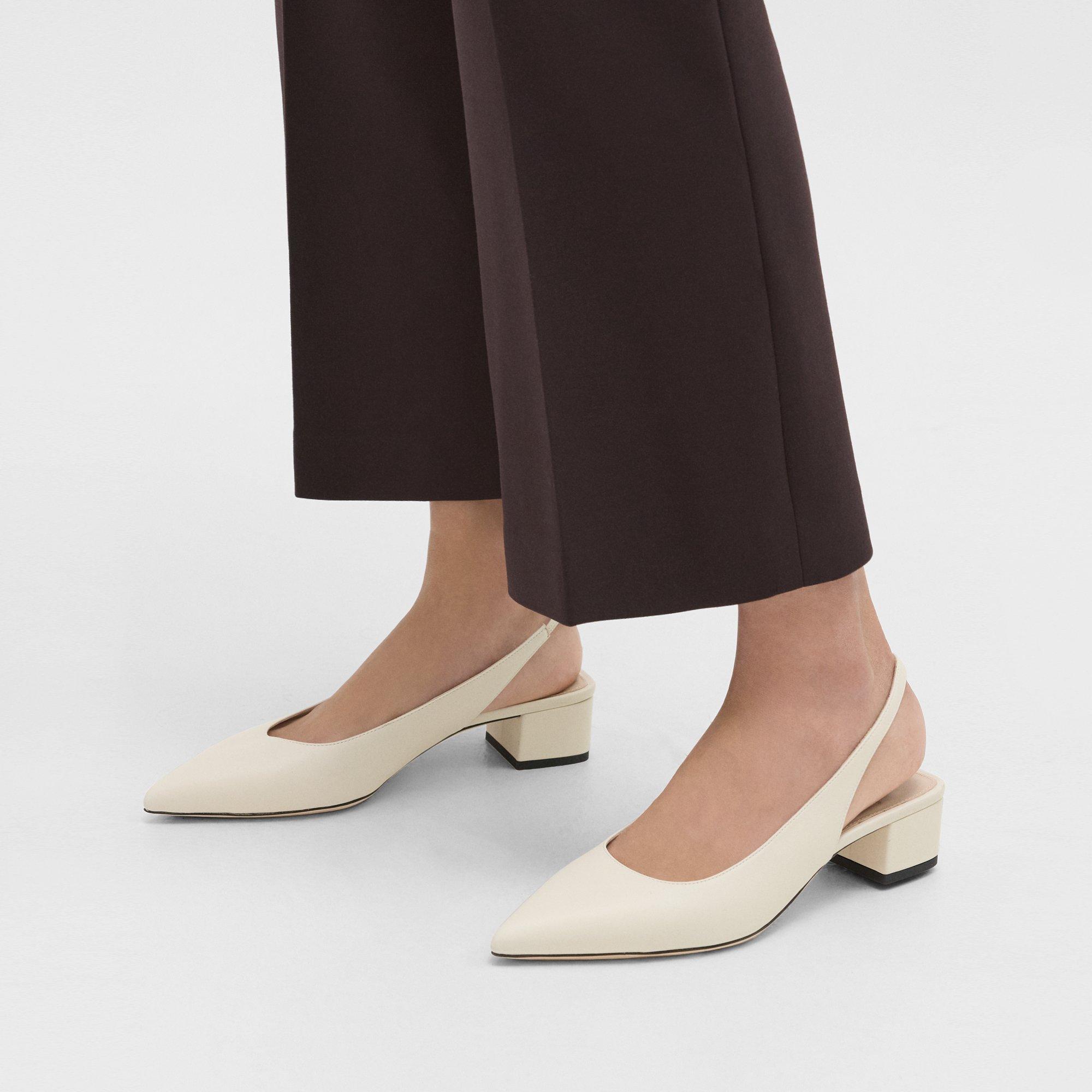 Theory Slingback Pump In Leather In Ivory