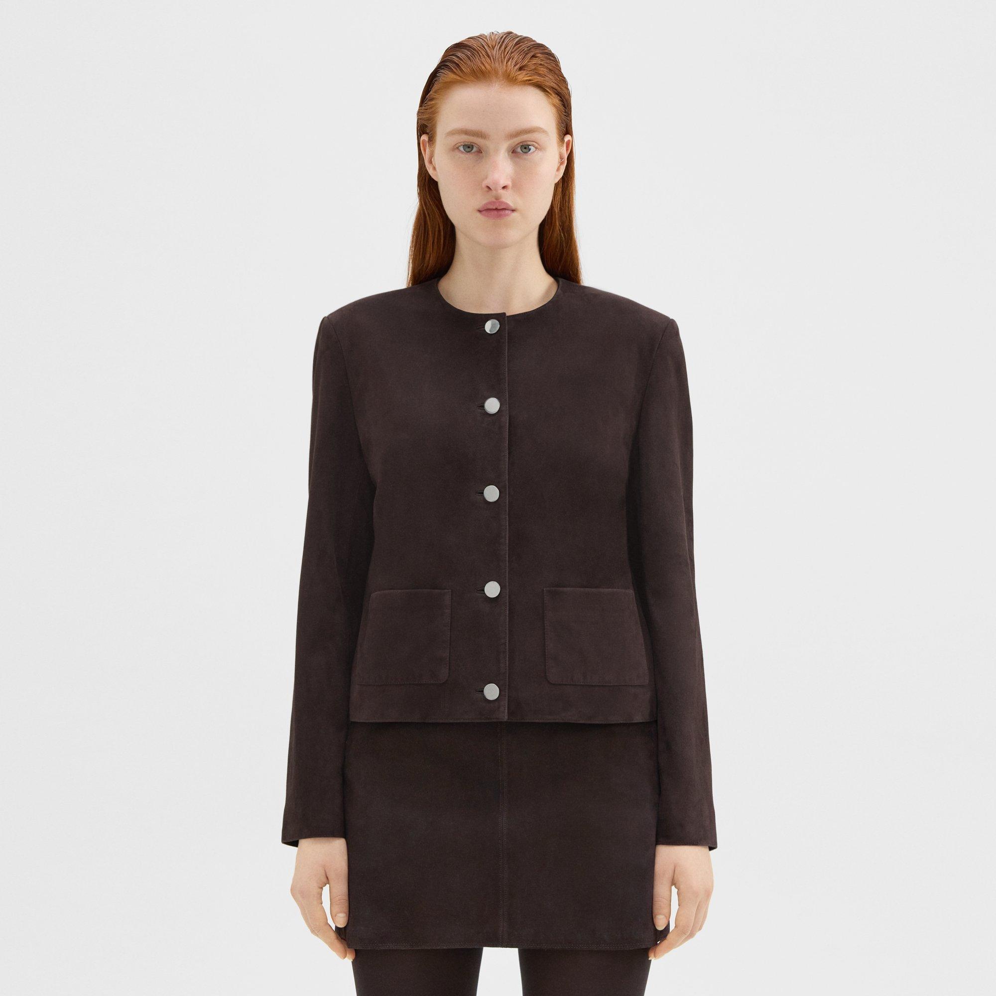 Theory Cropped Jacket In Suede In Mink