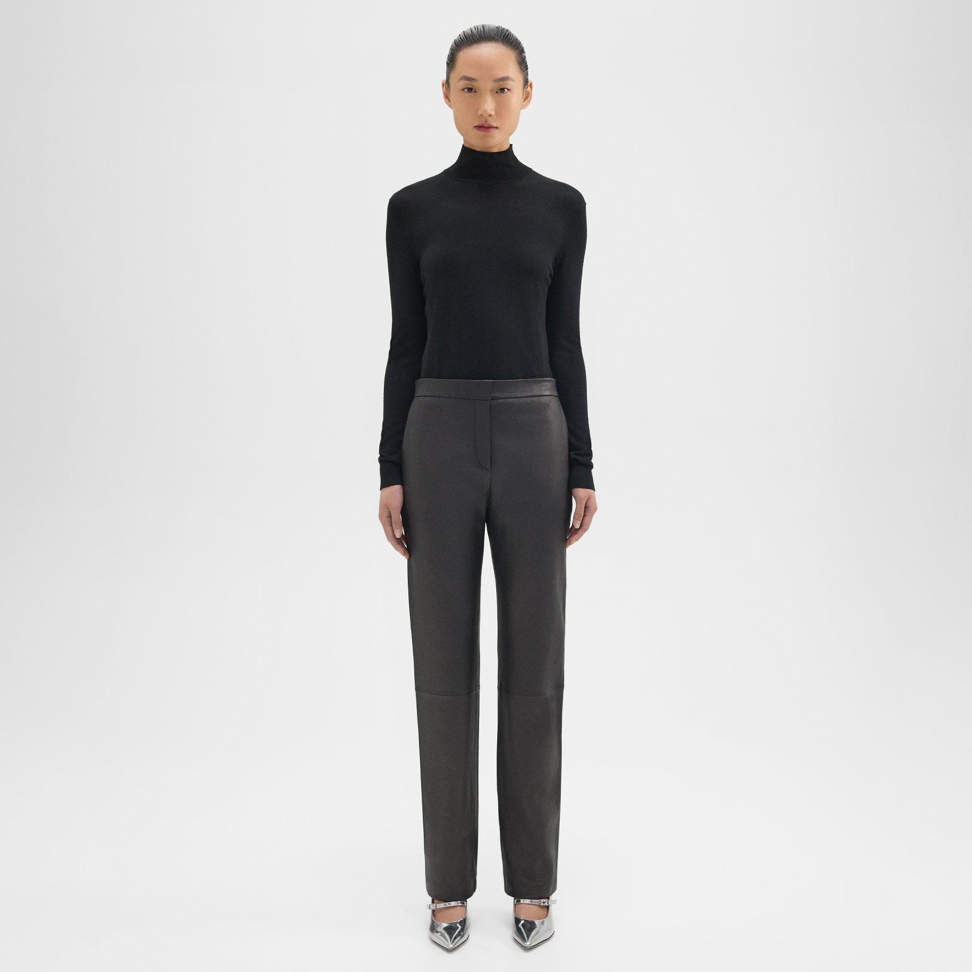 Theory Slim-straight Pant In Leather In Black