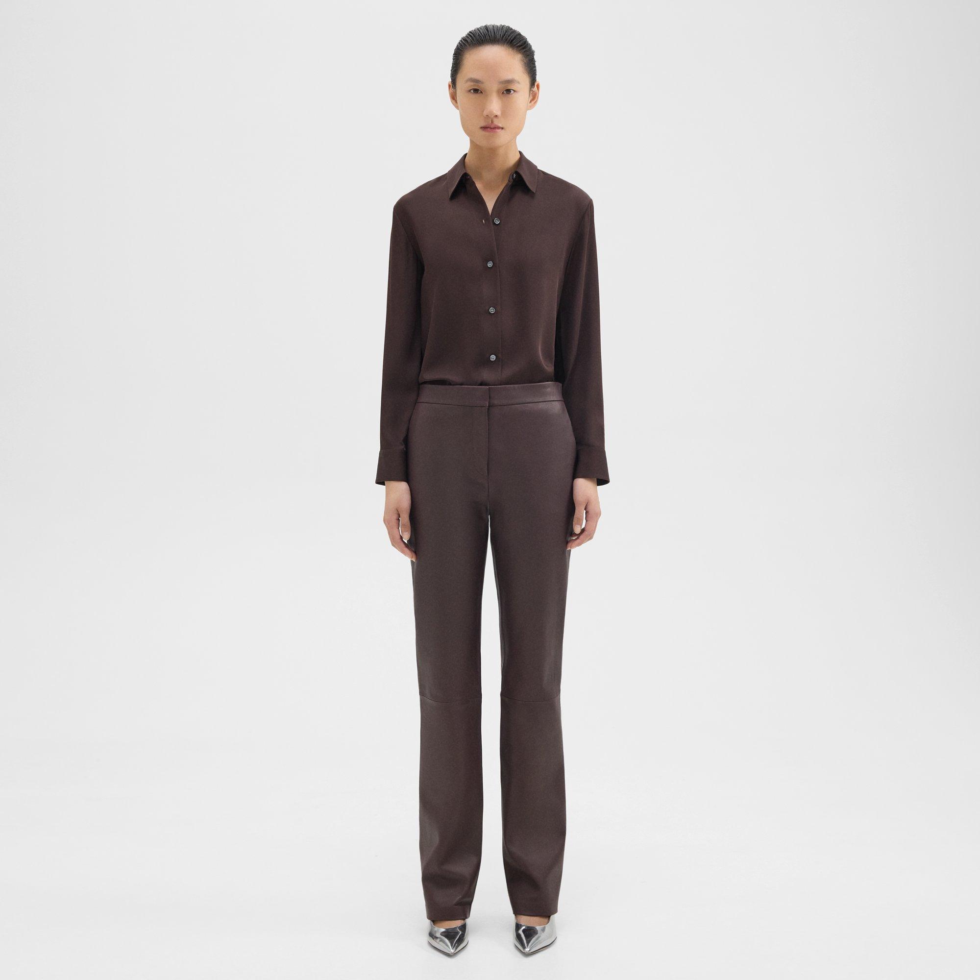 Theory Slim-straight Pant In Leather In Malbec