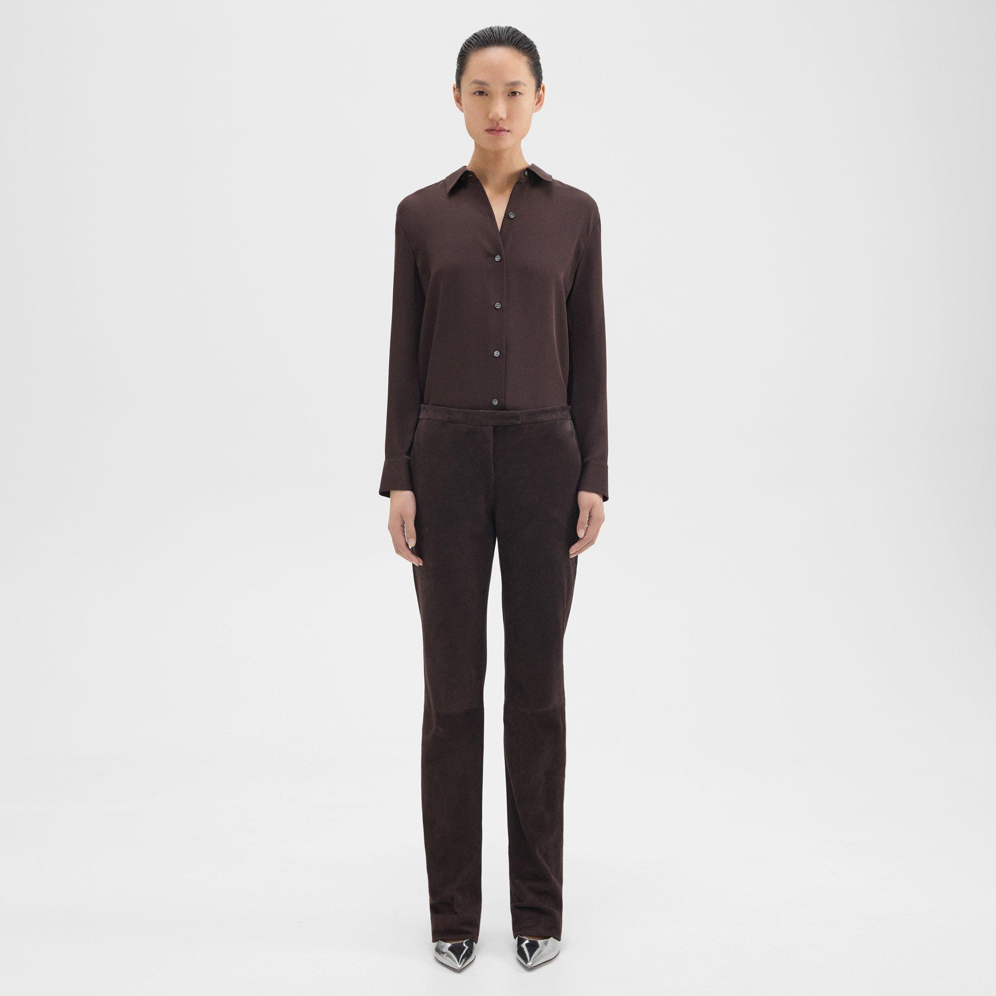 Theory Slim Low-rise Pant In Suede In Mink