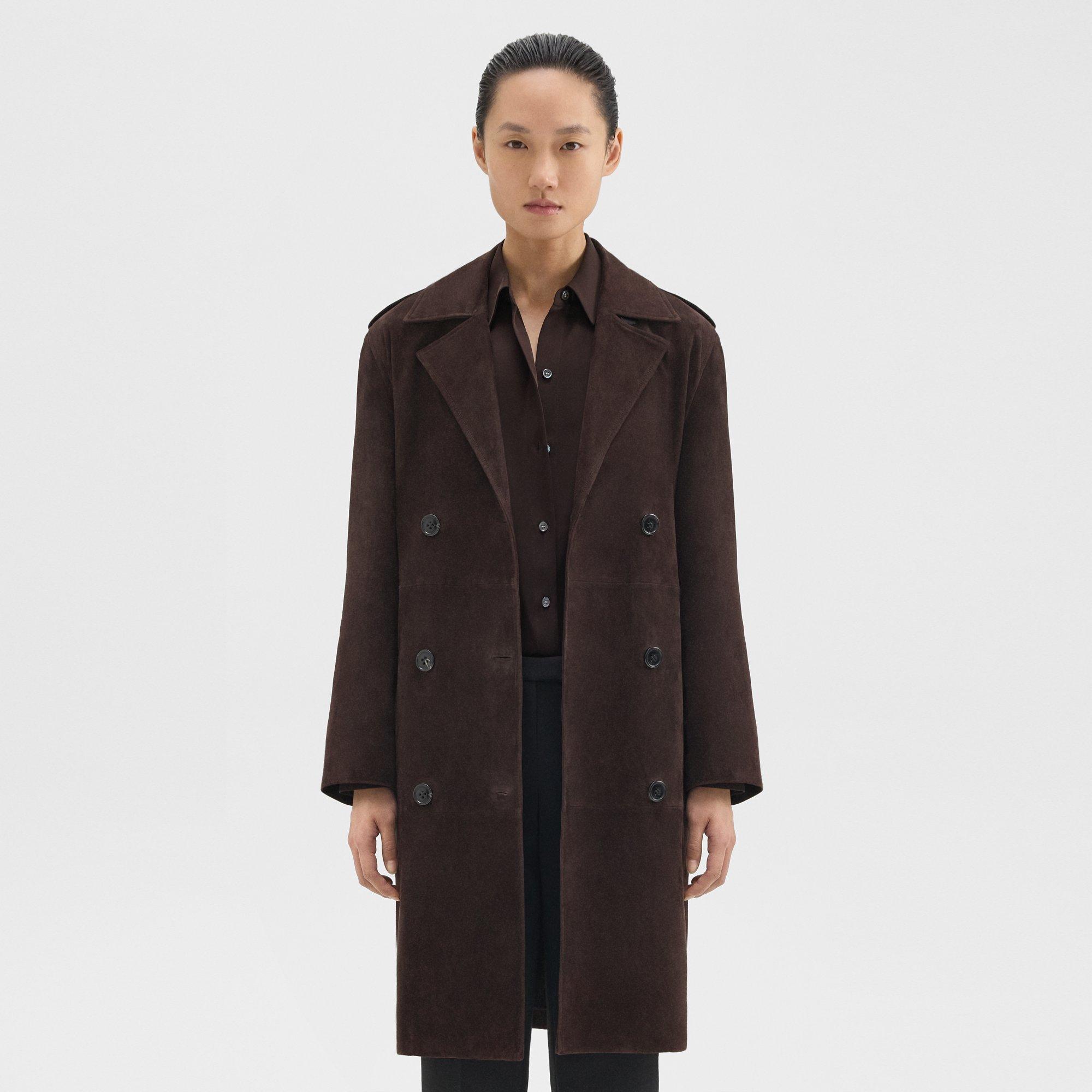 Theory Utility Trench Coat In Suede In Mink